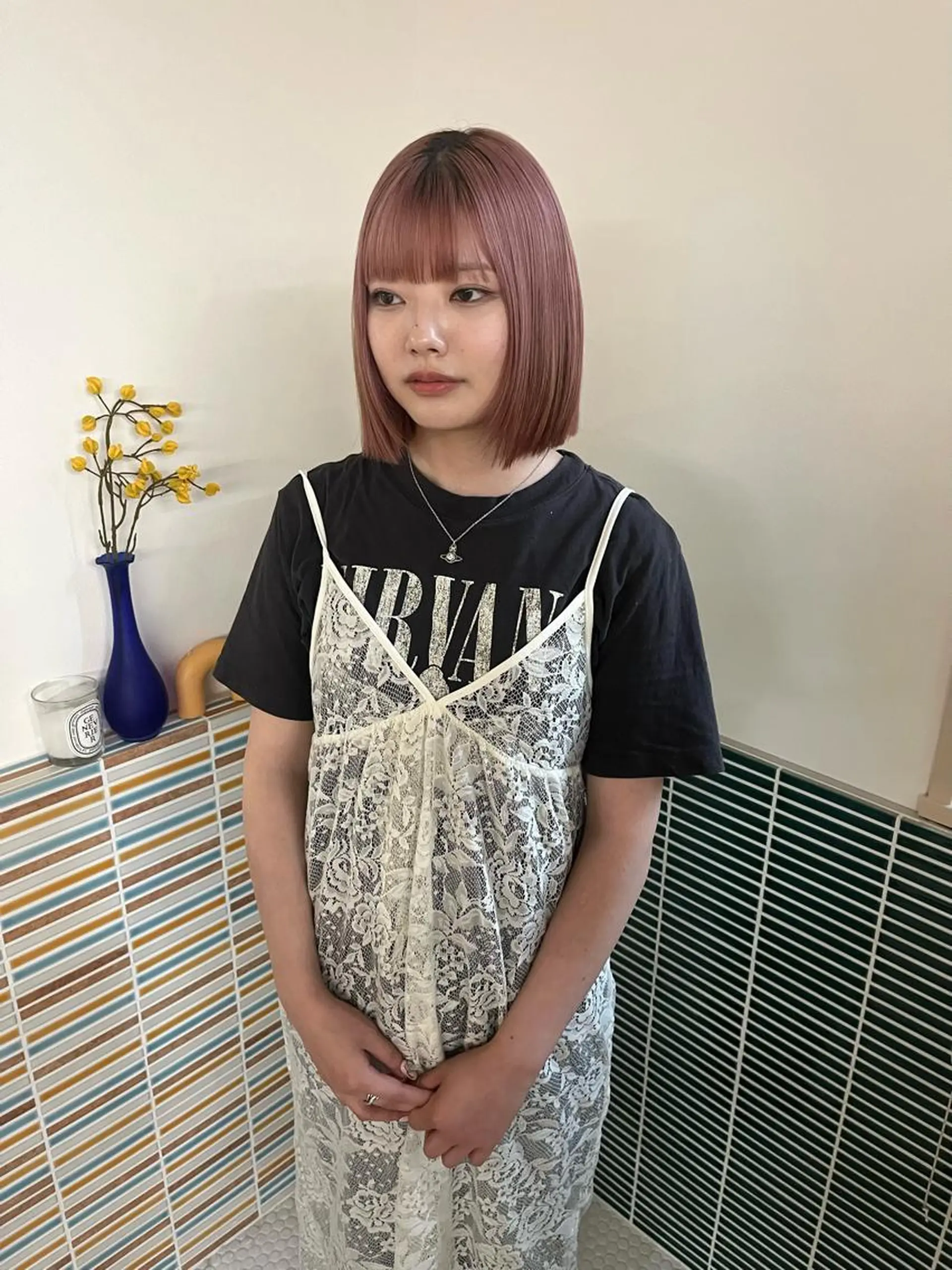 ミディアム カラー ベージュカラー ブリーチ ピンクカラー ピンクベージュ ヘアカラー トリートメント 🩷ハイトーン透明感 レイヤー🩷ユリカのヘアスタイル