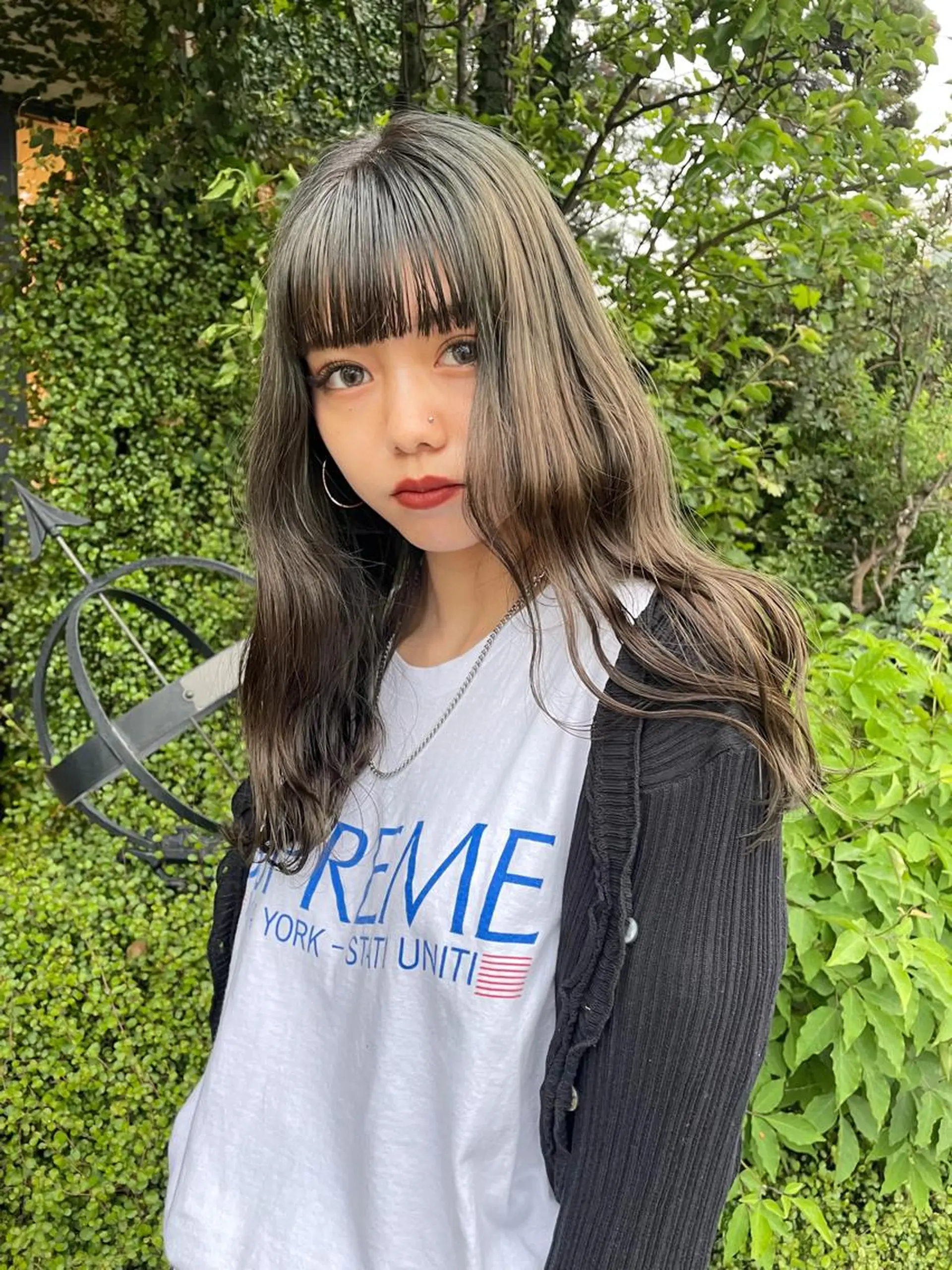 セミロング カラー ブリーチ ブラウンカラー ブリーチなしカラー オリーブブラウン アオキ リノのヘアスタイル