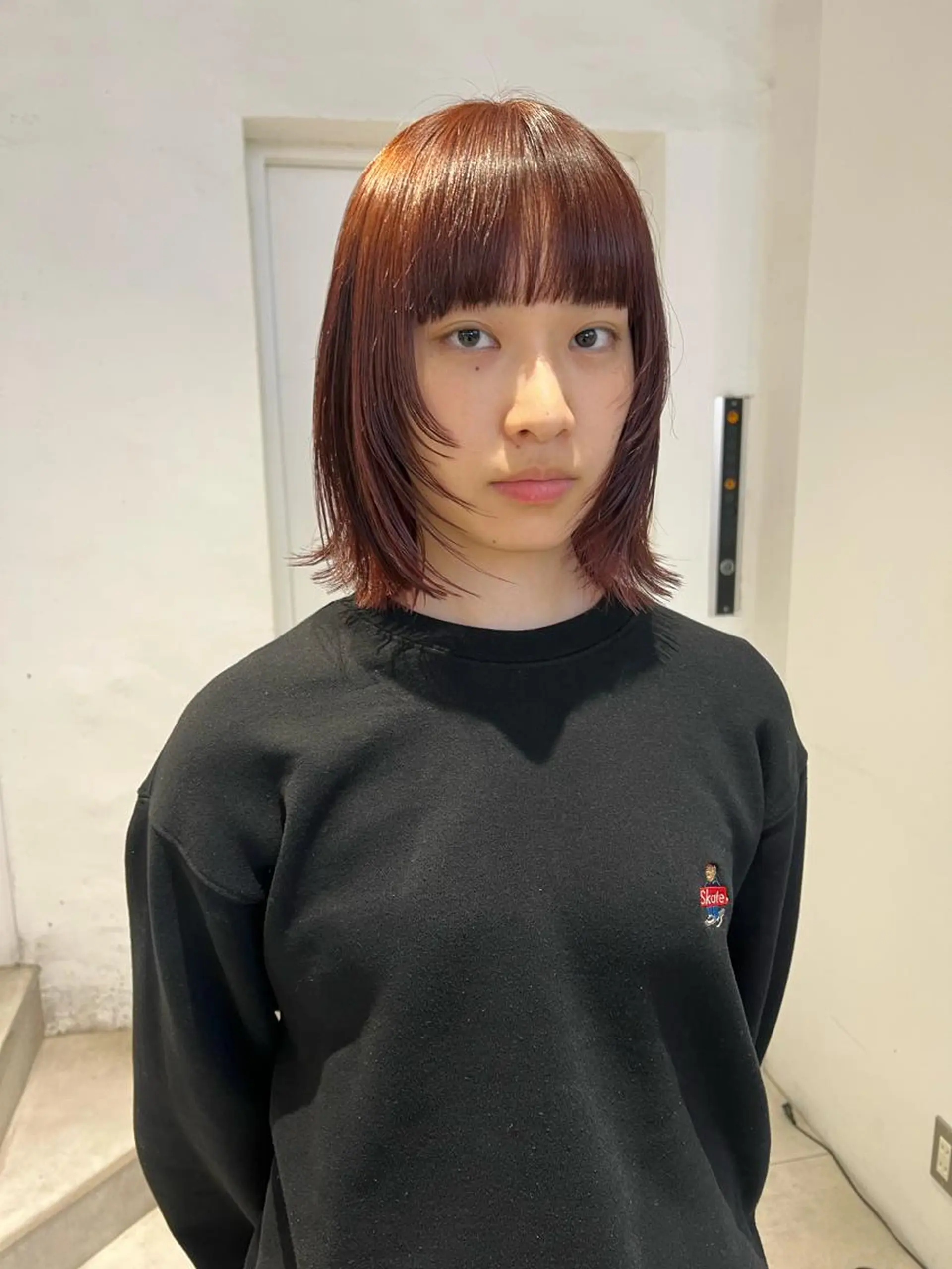 ミディアム カラー ボルドーカラー ボブ レイヤーカット 顔周りカット/透明感 カラー✂️MEIのヘアスタイル