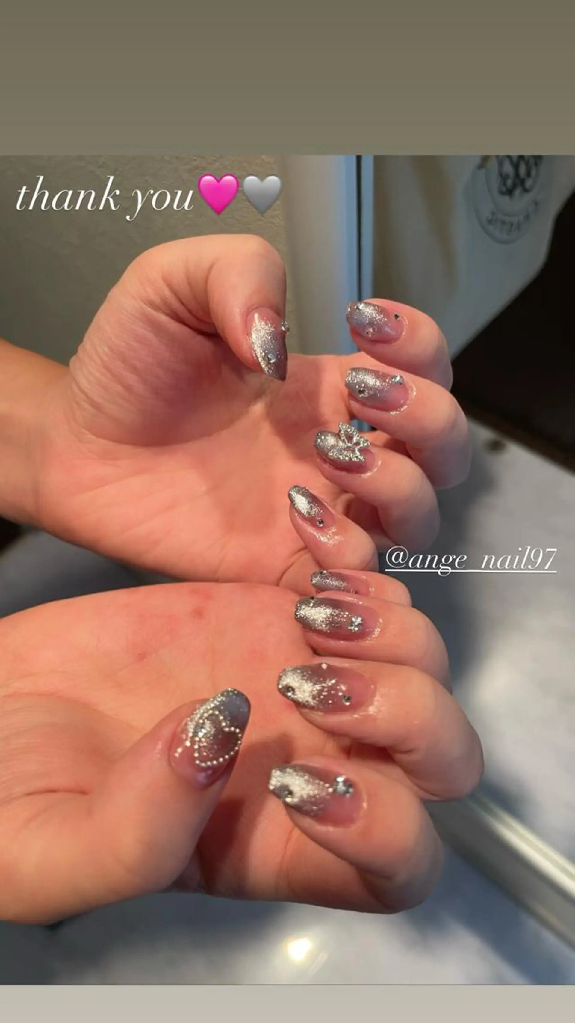 ネイル グラデーション ハート マグネットネイル シルバー ワンホンネイル ハンドネイル Nail salon 🎀Angeのネイルデザイン