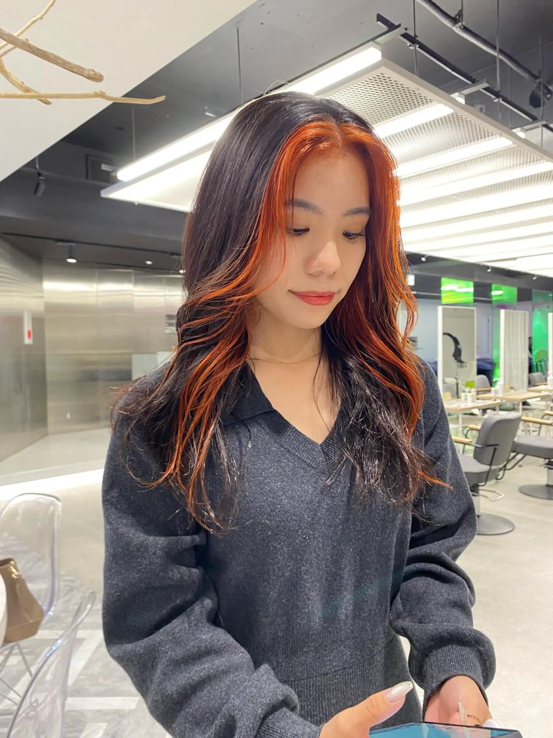 ロング カラー ミストバング  フェイスフレーミング オレンジ otoha☆カラー/ レイヤー/八王子のヘアスタイル