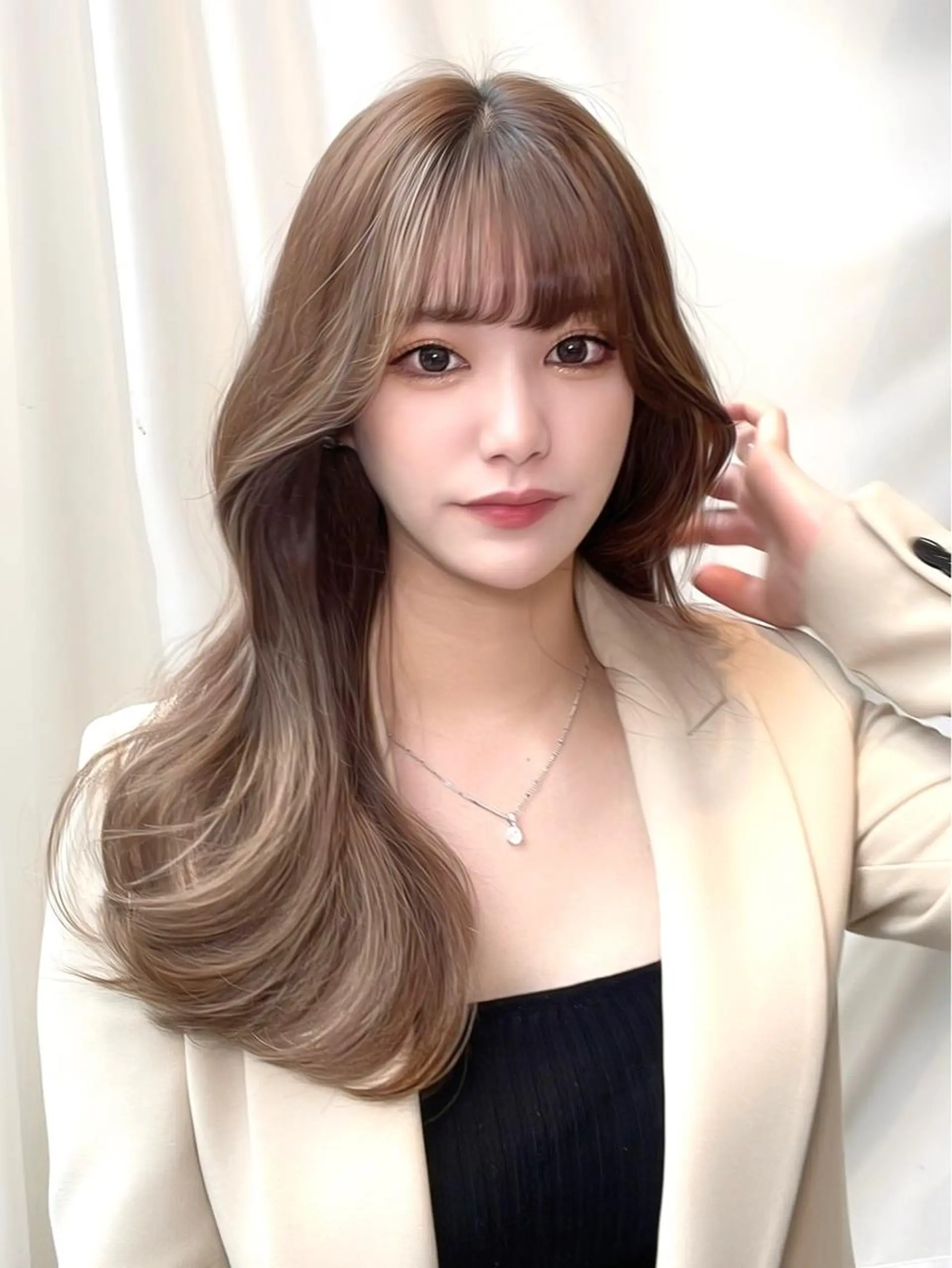 ミディアム カラー くびれヘア ヨシンモリ 韓国風ヘア サイドバング 小顔カット 顔周り特化/韓国ヘア /レイヤー/吉野幸大のヘアスタイル