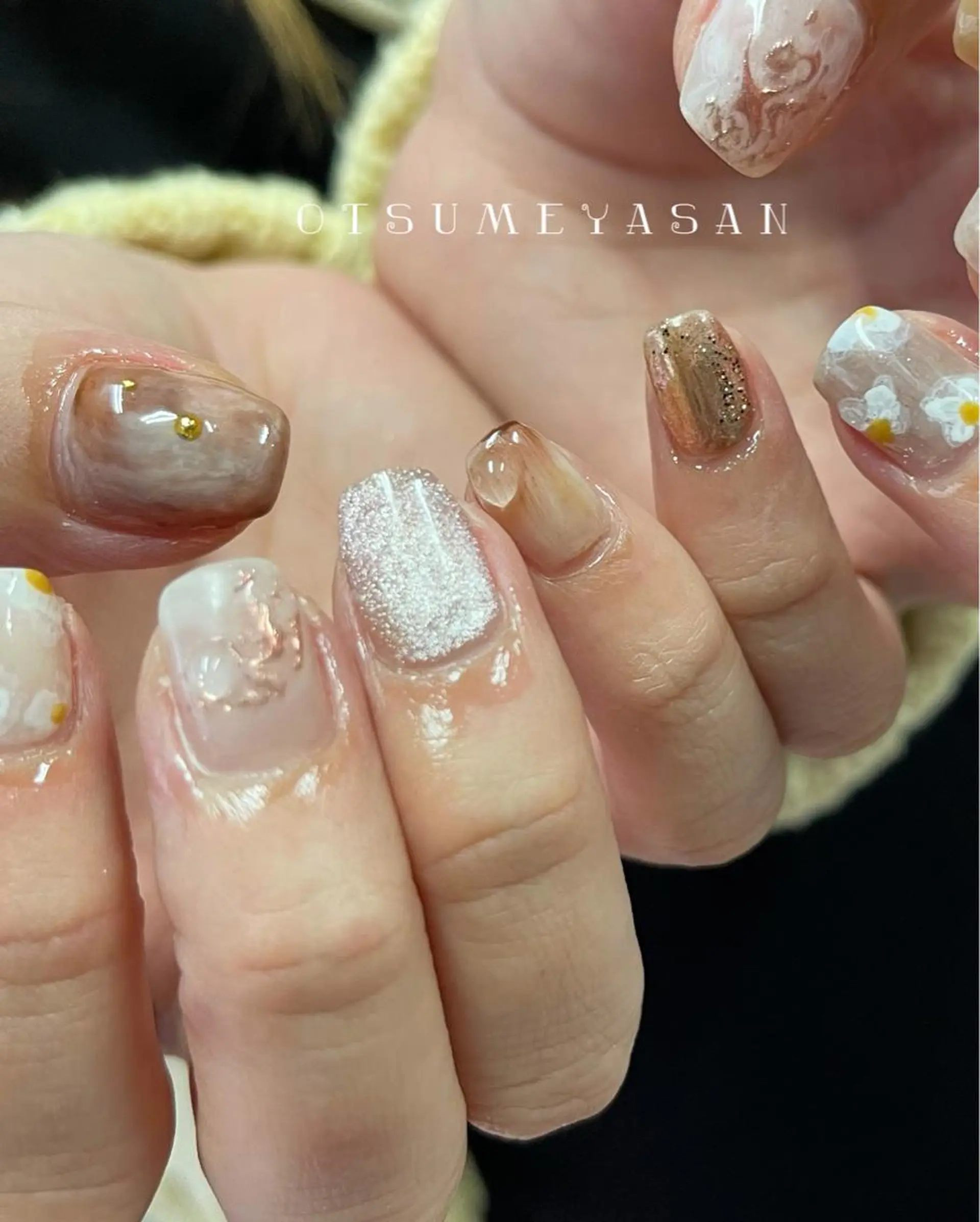 ネイル フラワーネイル ジェルネイル 韓国ネイル マグネットネイル ミラーネイル わたなべ ちかのネイルデザイン