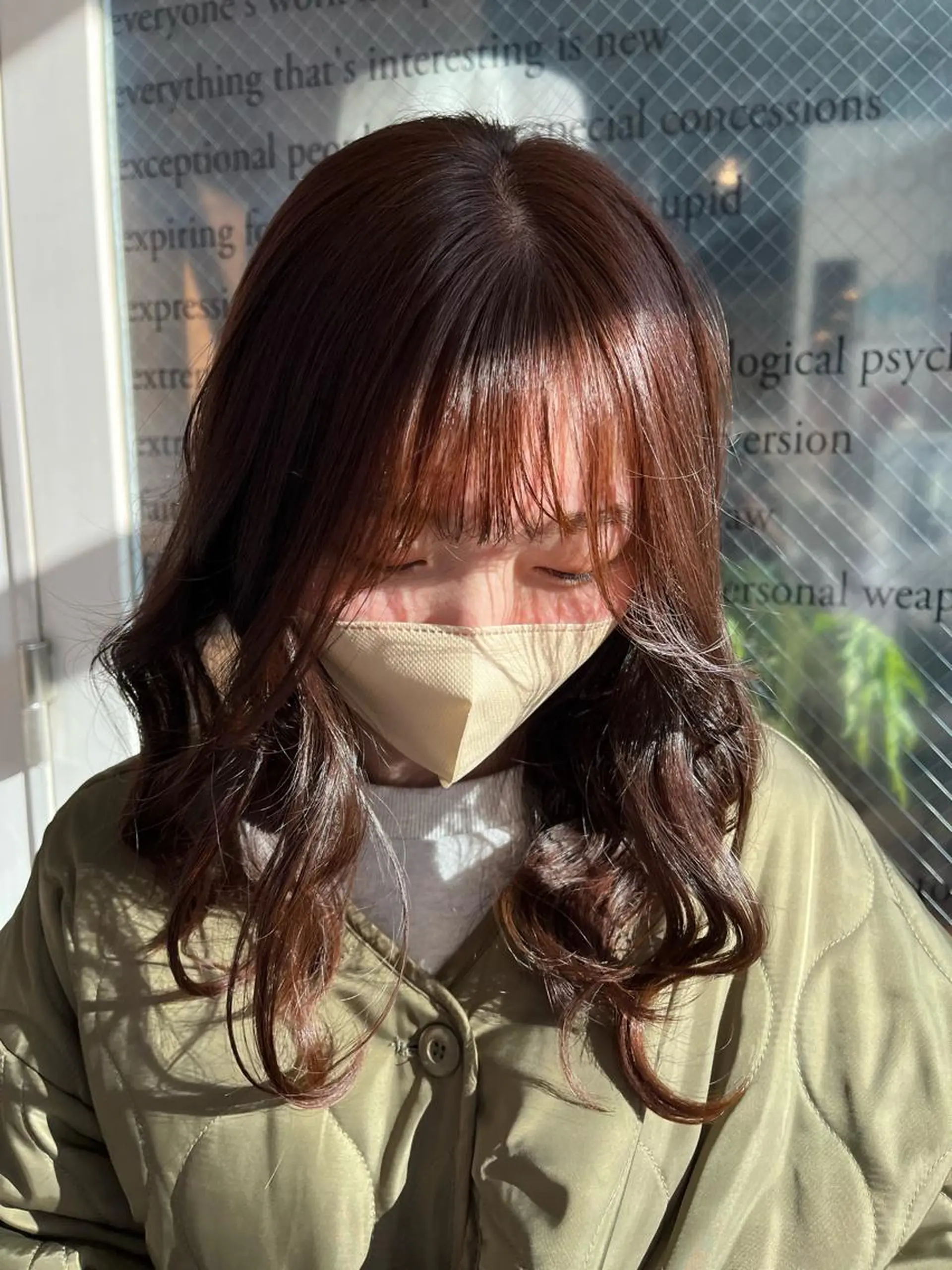 カラー ブリーチ ブラウンカラー ブリーチなしカラー オレンジ オレンジブラウン カット ヘアカラー えんぐちとも／透明感 カラー／博多ボブのヘアスタイル