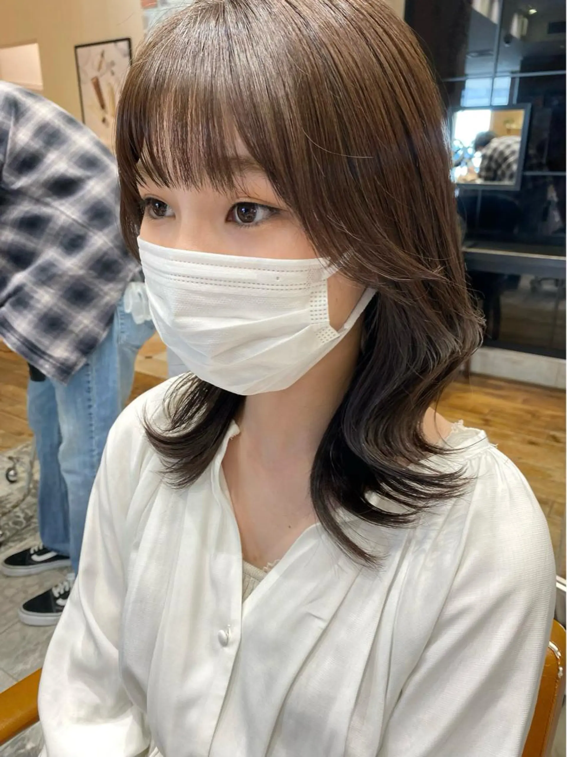 ミディアム カラー ベージュカラー ラベンダーカラー ラベンダーベージュ くびれヘア 顔周り/くびれヘア 韓国ヘア💕風間るなのヘアスタイル