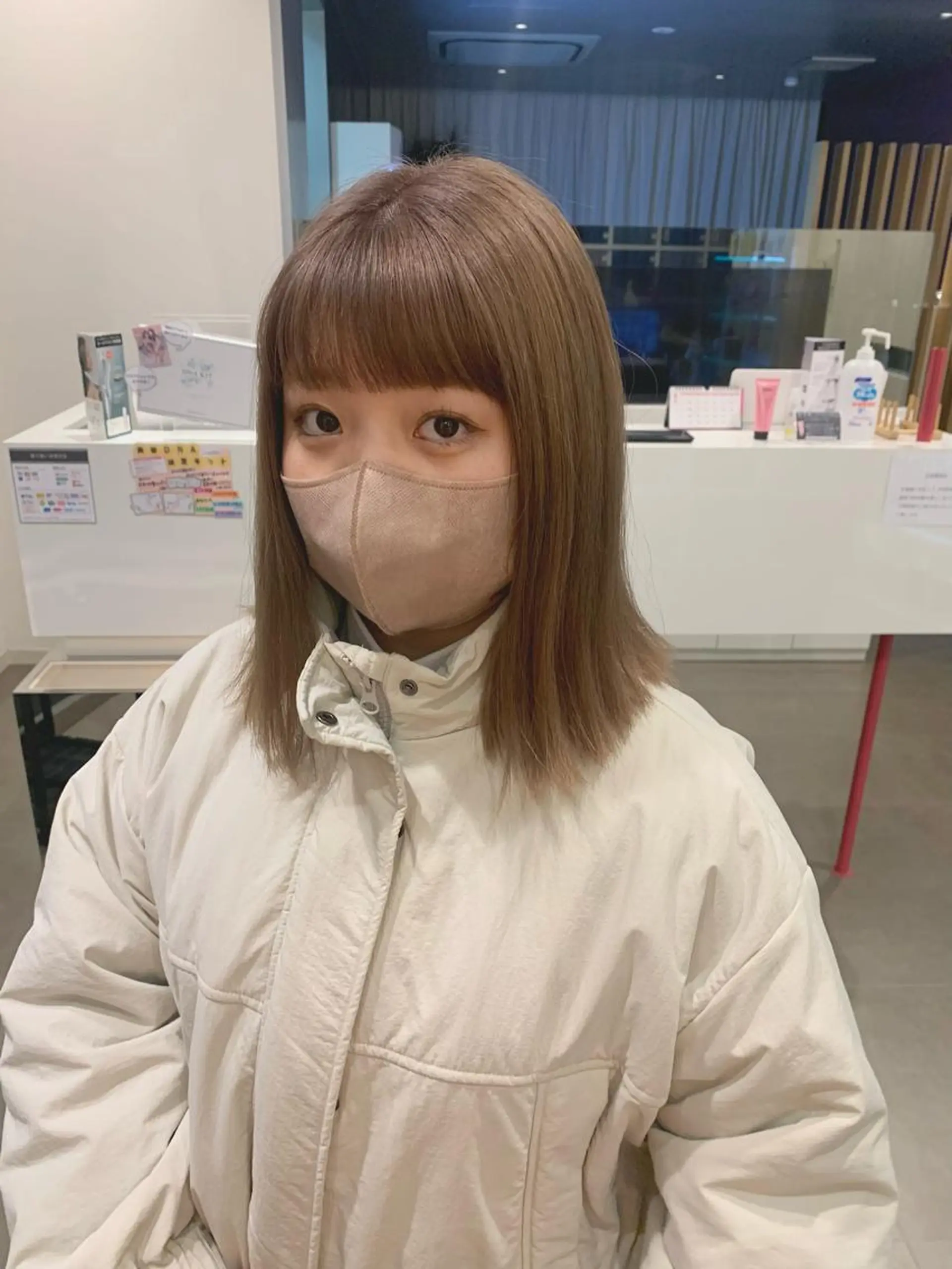 ミディアム カラー ショートボブ ミディアムパーマ ベージュカラー デザインカラー グレージュ 店長/髪質改善/ ナチュラル/松若 優のヘアスタイル