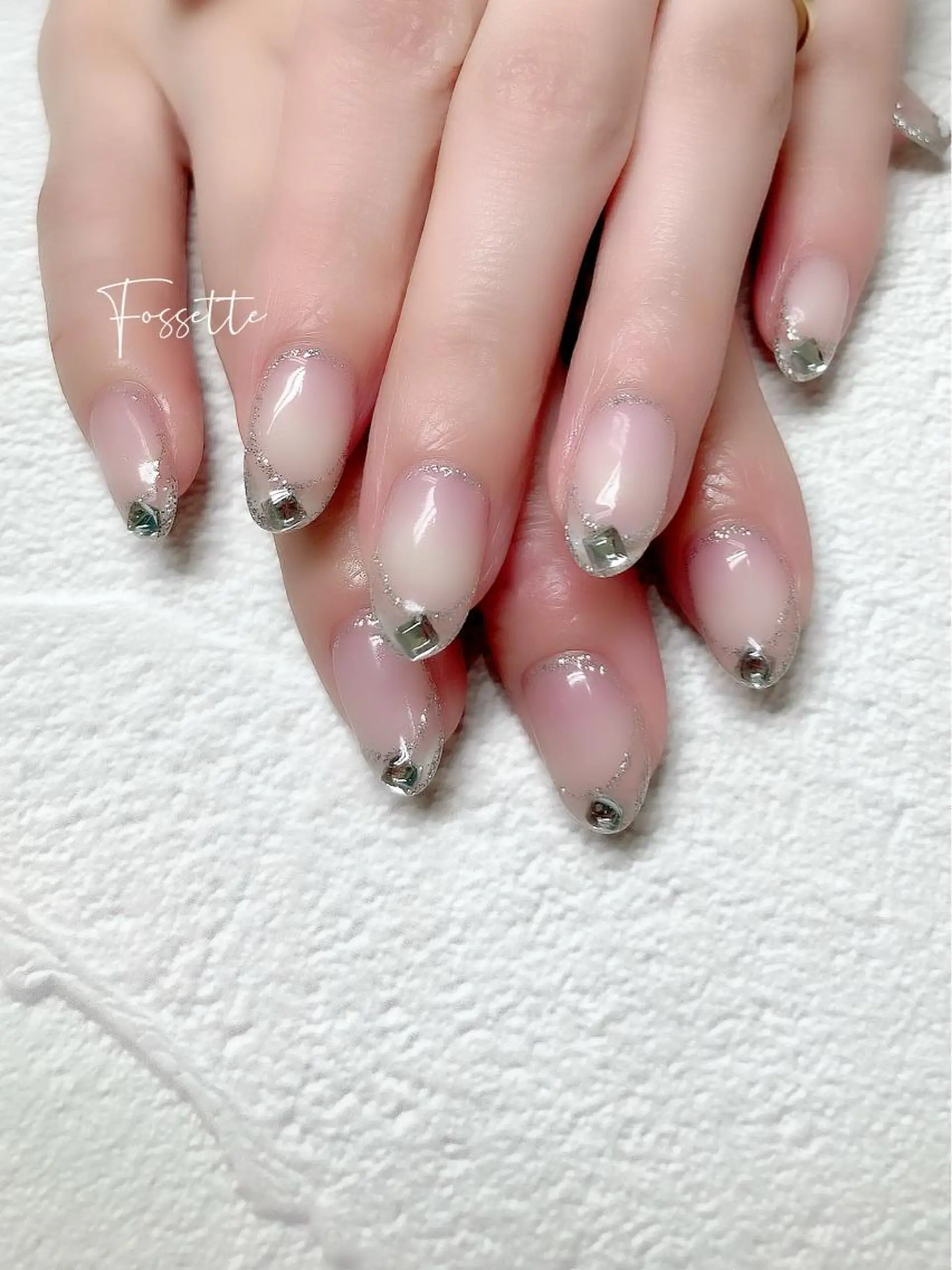 ネイル クリアネイル フレンチネイル キラキラネイル ラメ(グリッター) スクエアネイル nailsalon Fossetteのネイルデザイン