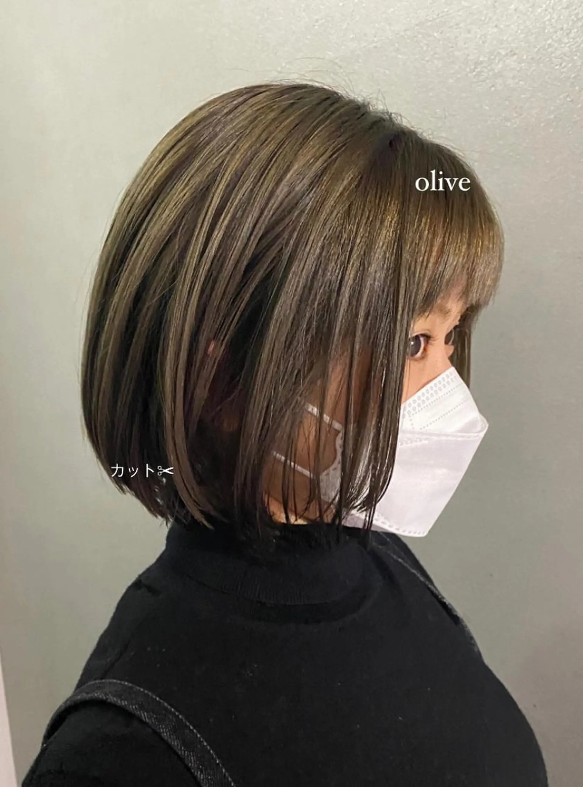 ショート カラー ブリーチ オリーブカラー ボブ とびまつ /ショート/脱白髪染のヘアスタイル