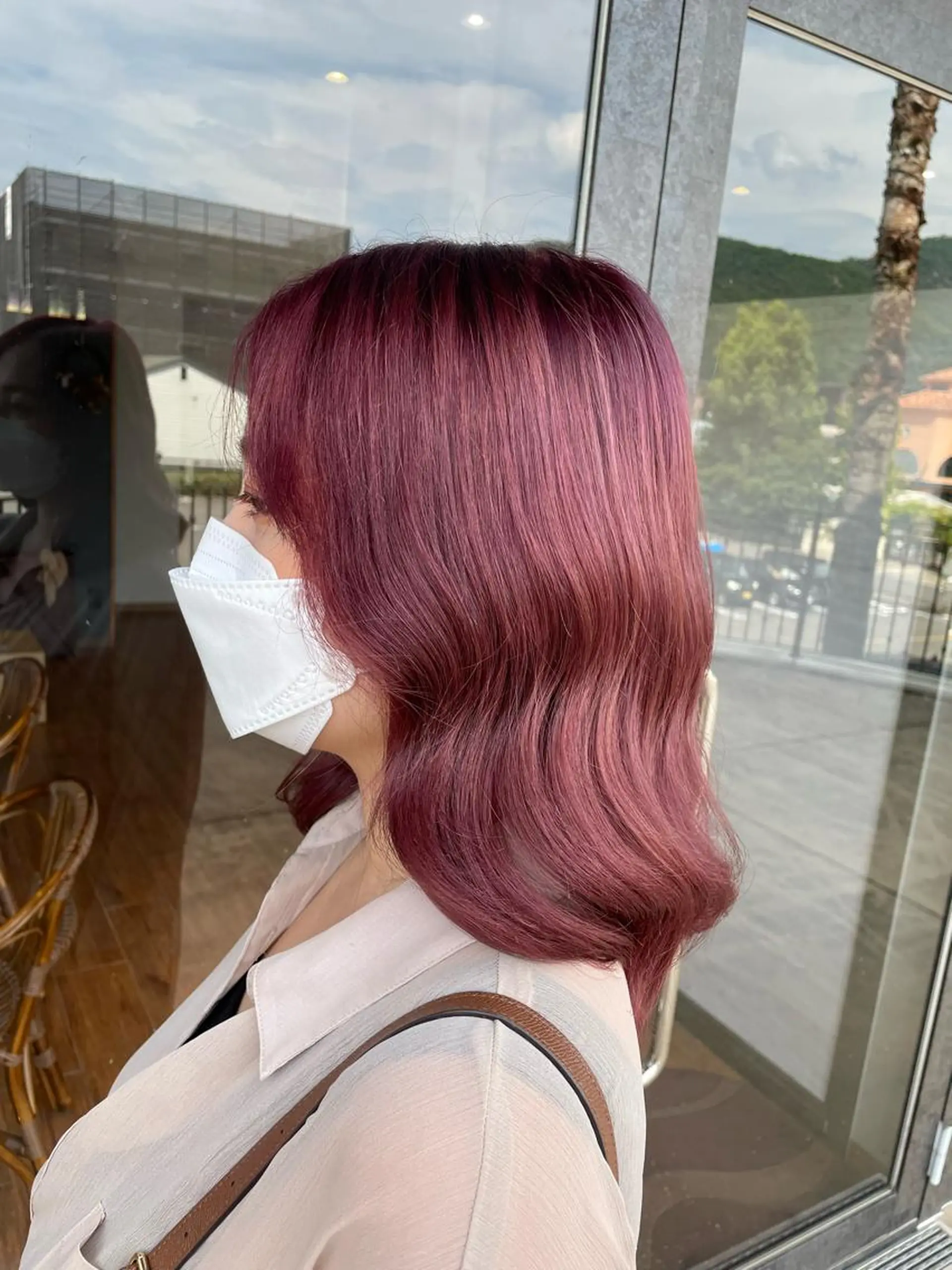 ロング カラー カシス ピンクカラー ヘアカラー トリートメント 鵜飼 真伍のヘアスタイル