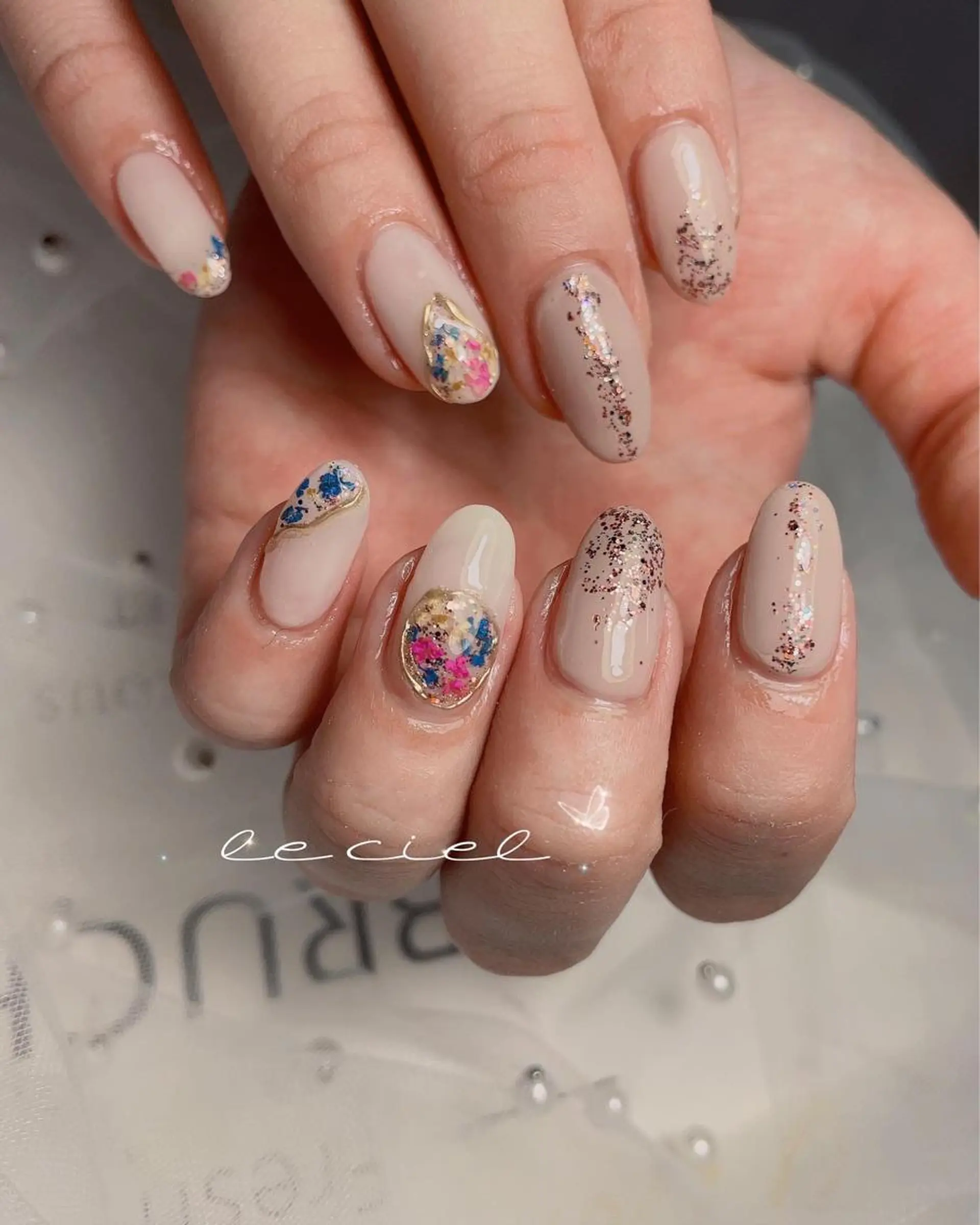 ネイル ジェルネイル ミラーネイル 持ち込み 春ネイル Naka Rieのネイルデザイン