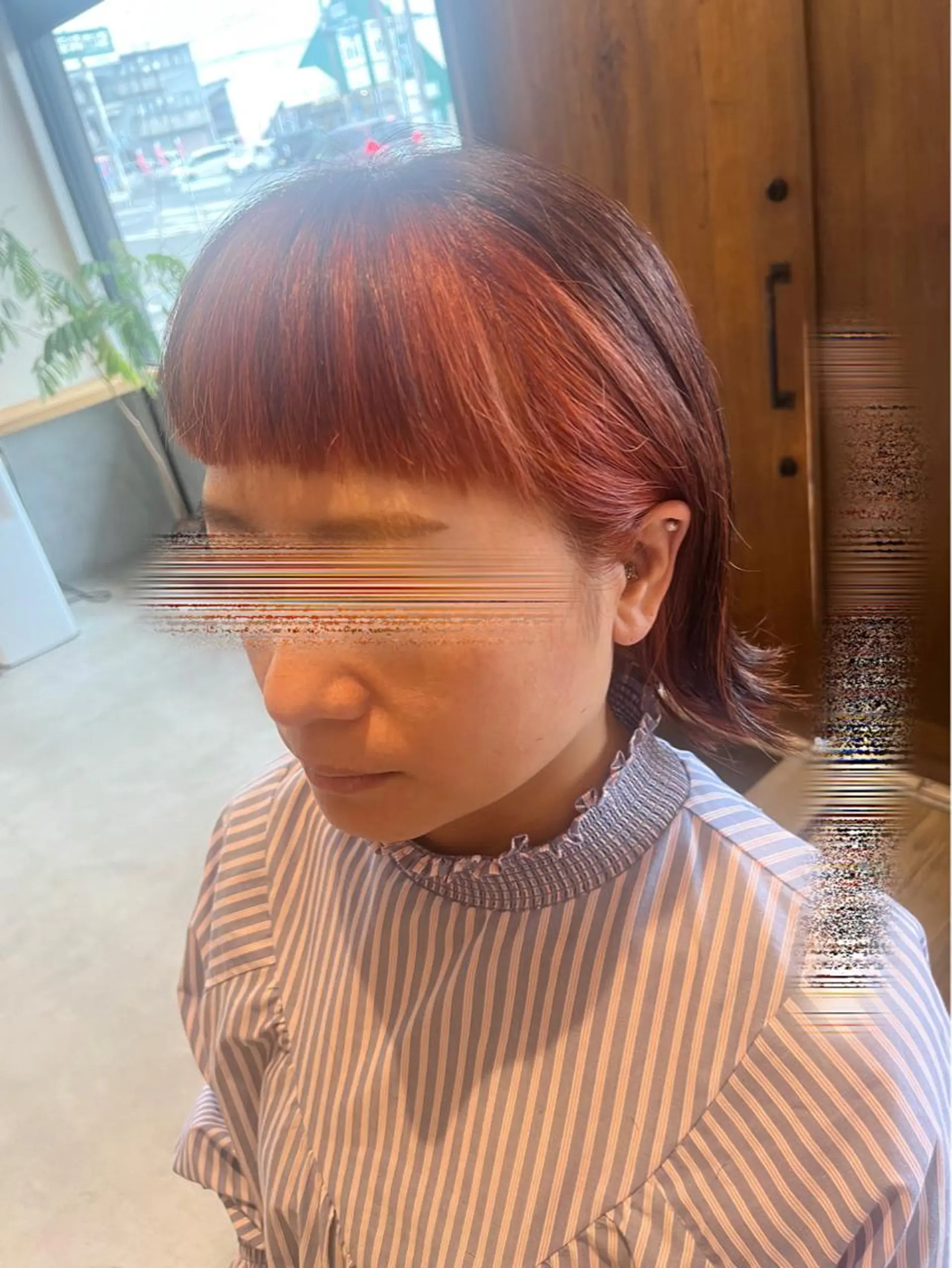 ミディアム カラー ミストバング オレンジ カット ヘアカラー トリートメント 三島 有佳里のヘアスタイル