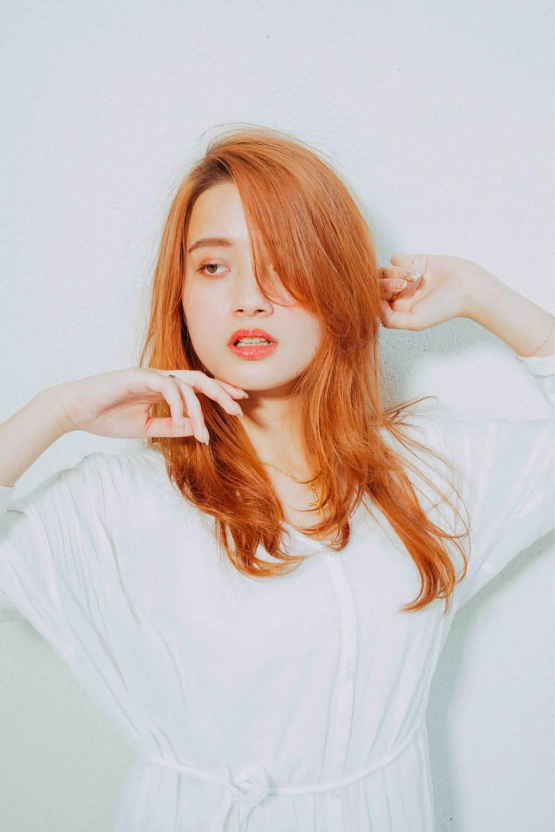 ロング カラー オレンジ 小川 舜人のヘアスタイル