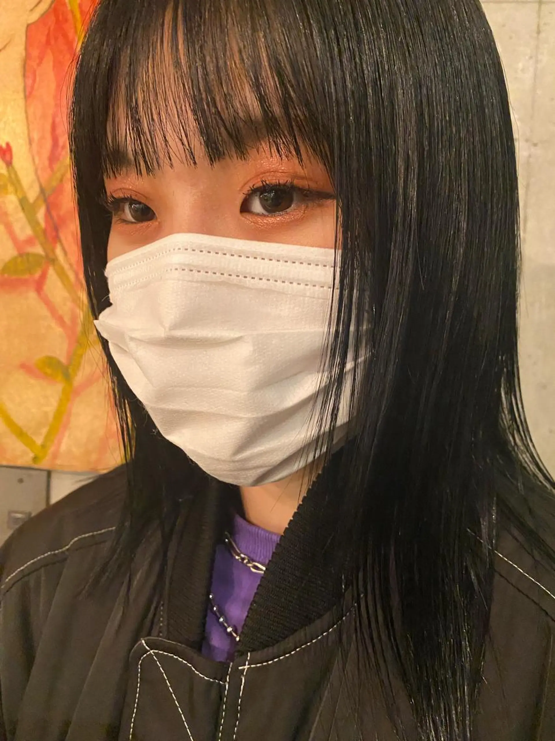 ミディアム カラー 黒髪 ブルーカラー ブルーブラック ヘアカラー 高円寺/loca/ 田中南帆のヘアスタイル