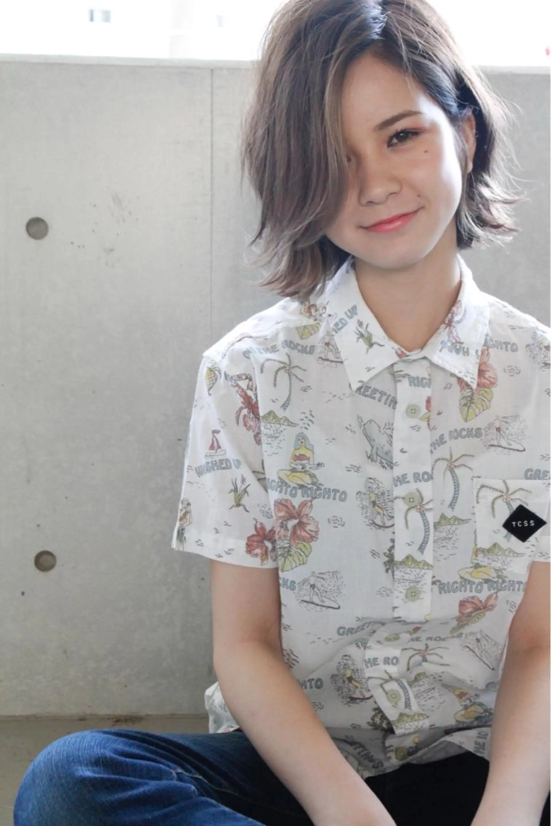 ミディアム カラー ボブ 外ハネヘア ショート/ボブ/ 白髪染め/メンズ葛西のヘアスタイル