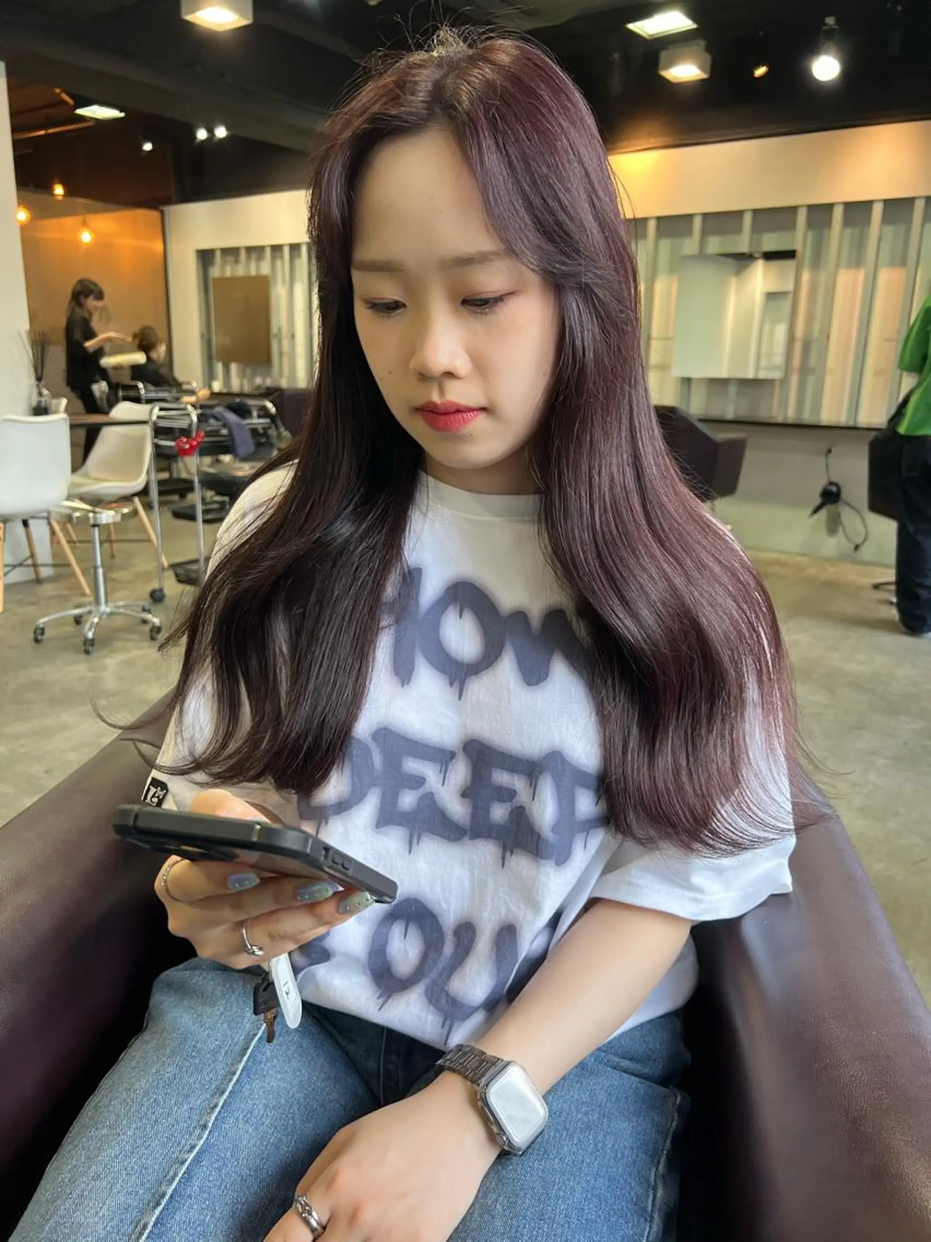 ロング カット ヘアカラー トリートメント ヘアセット 韓国ヘア/透明感 カラー🤍yukaのヘアスタイル