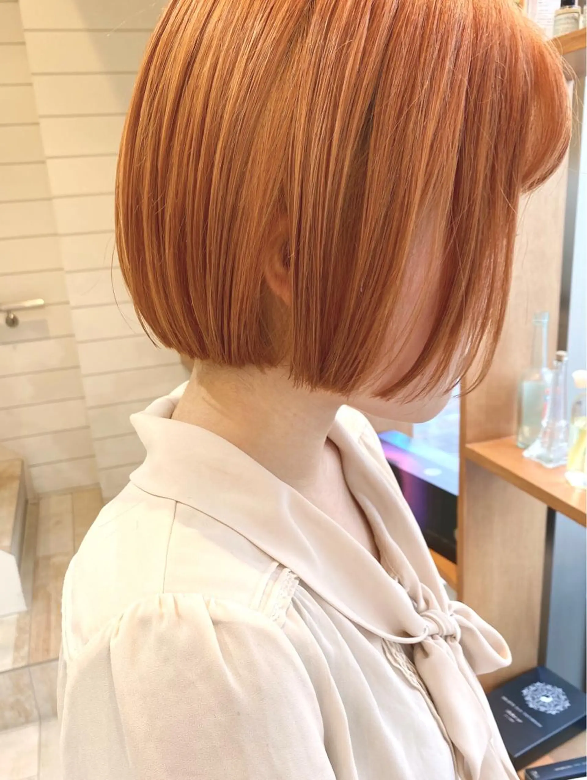 ミディアム カラー ベージュカラー オレンジ オレンジベージュ ボブ ヘアカラー トリートメント 赤み消し/透明感 🪽◝✩ 武者春花のヘアスタイル