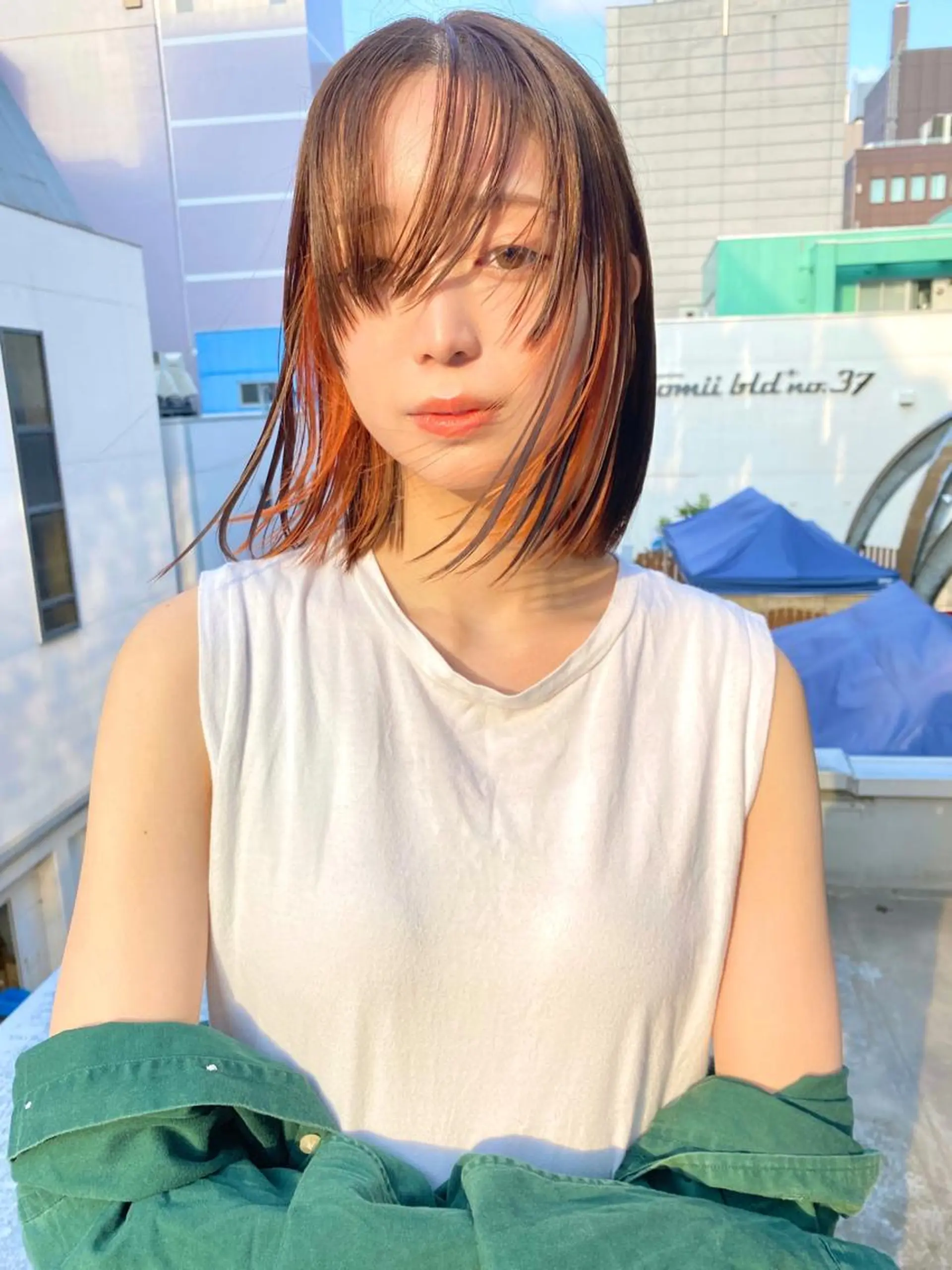 ミディアム カラー デザインカラー ボブ オカモト ケイのヘアスタイル