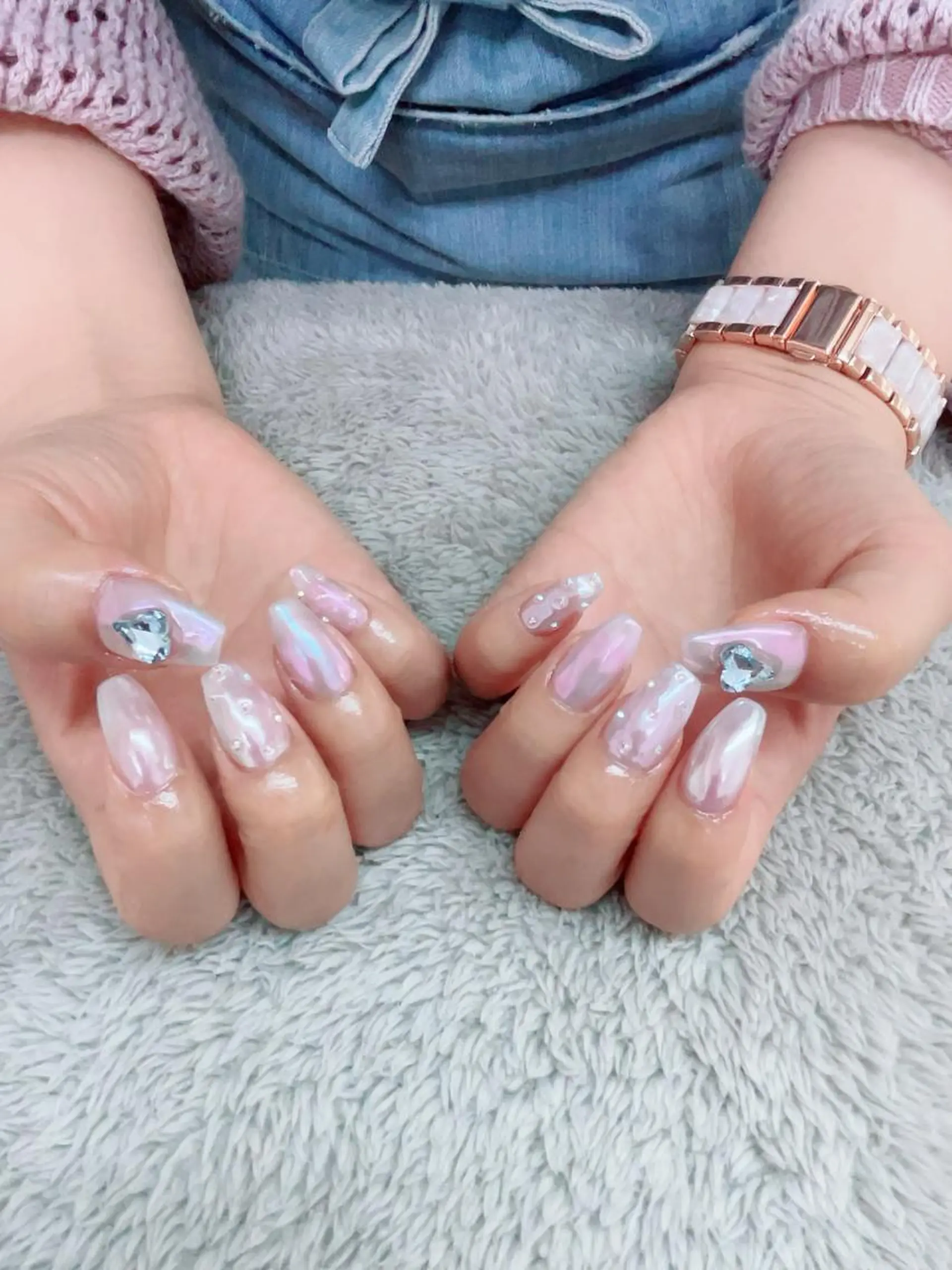 ネイル アートネイル フレンチネイル ガラスフレンチ ミラーネイル ニュアンスネイル brilliant s.kのネイルデザイン