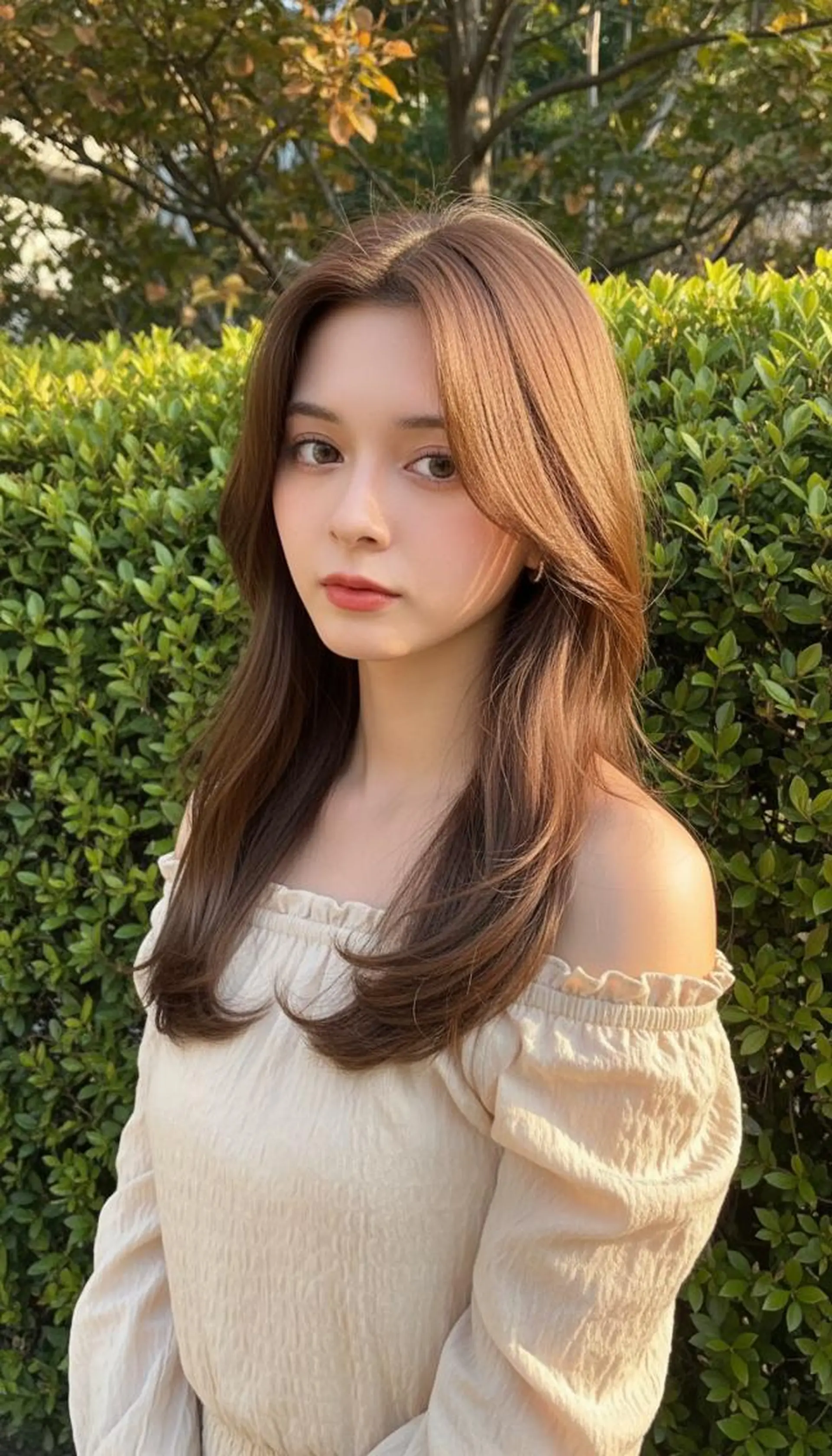 ロング カラー パーマ 顔周りカット レイヤーカット ロング カット パーマ 縮毛矯正 トリートメント ヘアセット さく/髪質改善× 縮毛矯正/町田のヘアスタイル