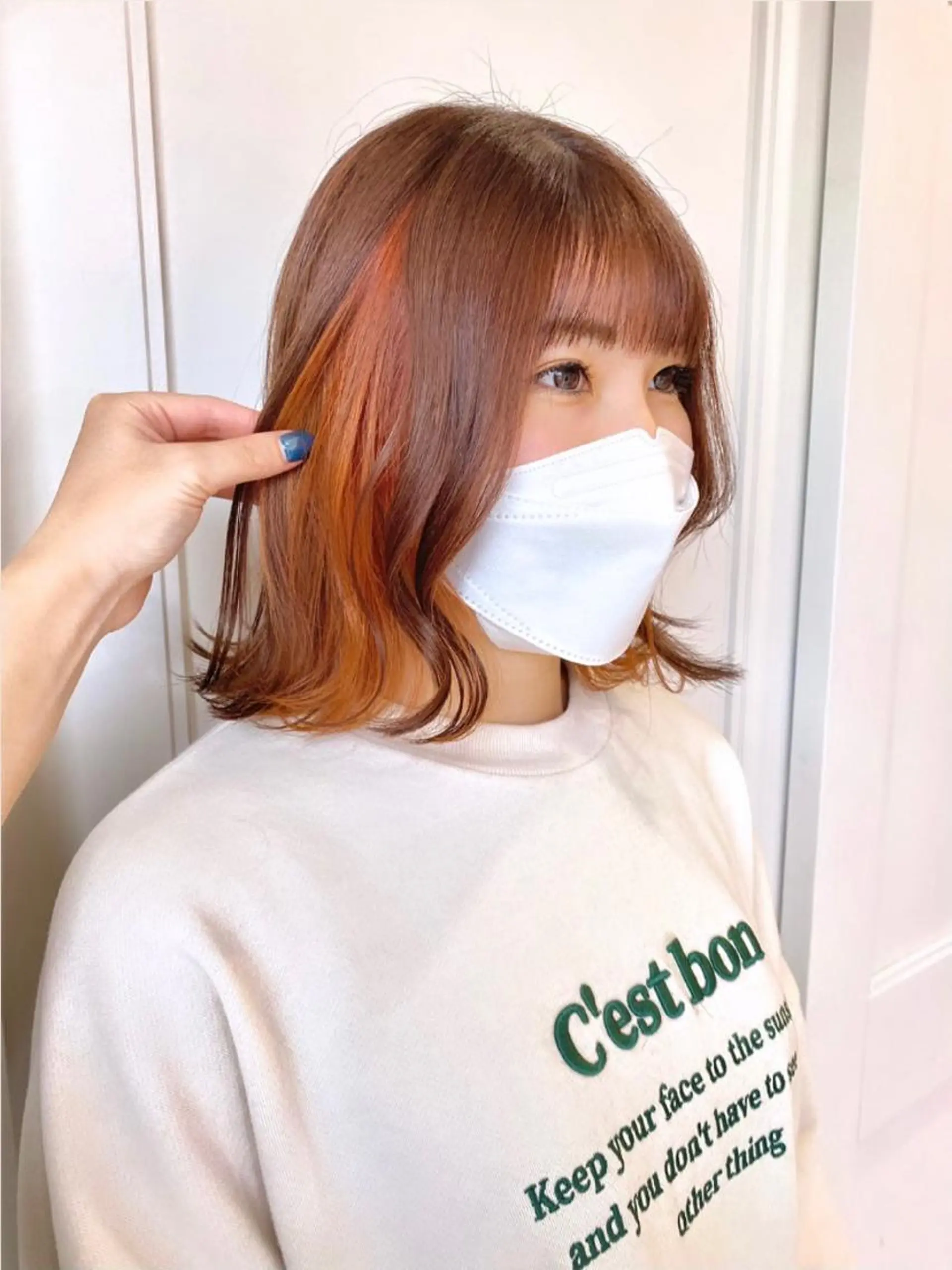 ショート カラー ブラウンカラー インナーカラー オレンジ オレンジブラウン Ayuna /透明感カラーのヘアスタイル