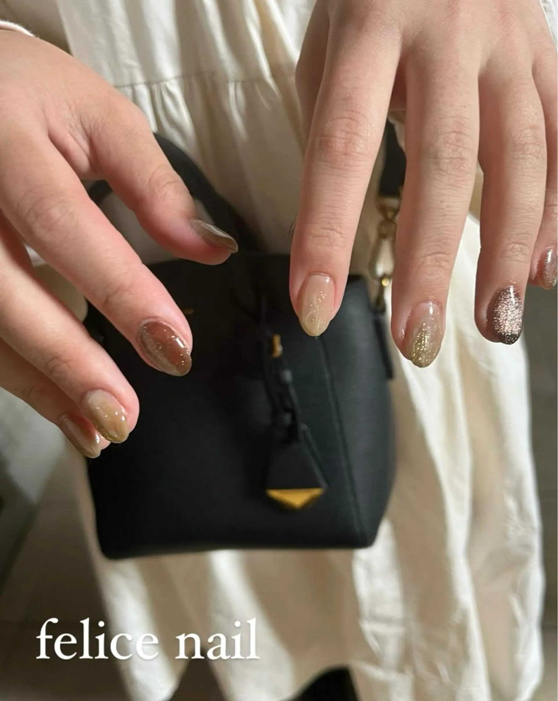 ネイル ブラウン ジェルネイル マグネットネイル ニュアンスネイル オフィスネイル felice nailのネイルデザイン