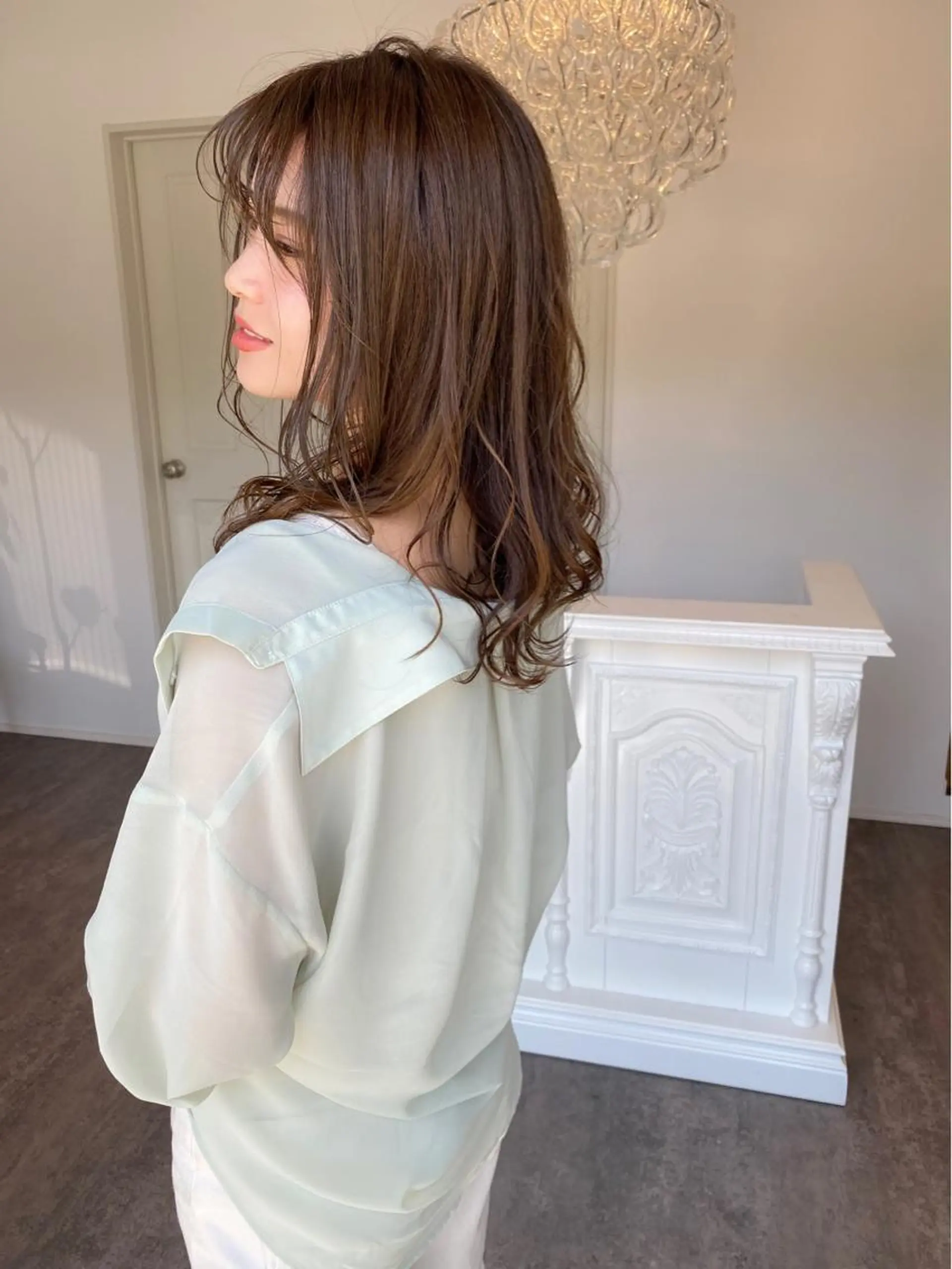 セミロング カラー アクアカラー ミント カット ヘアカラー トリートメント 成松 勇治のヘアスタイル