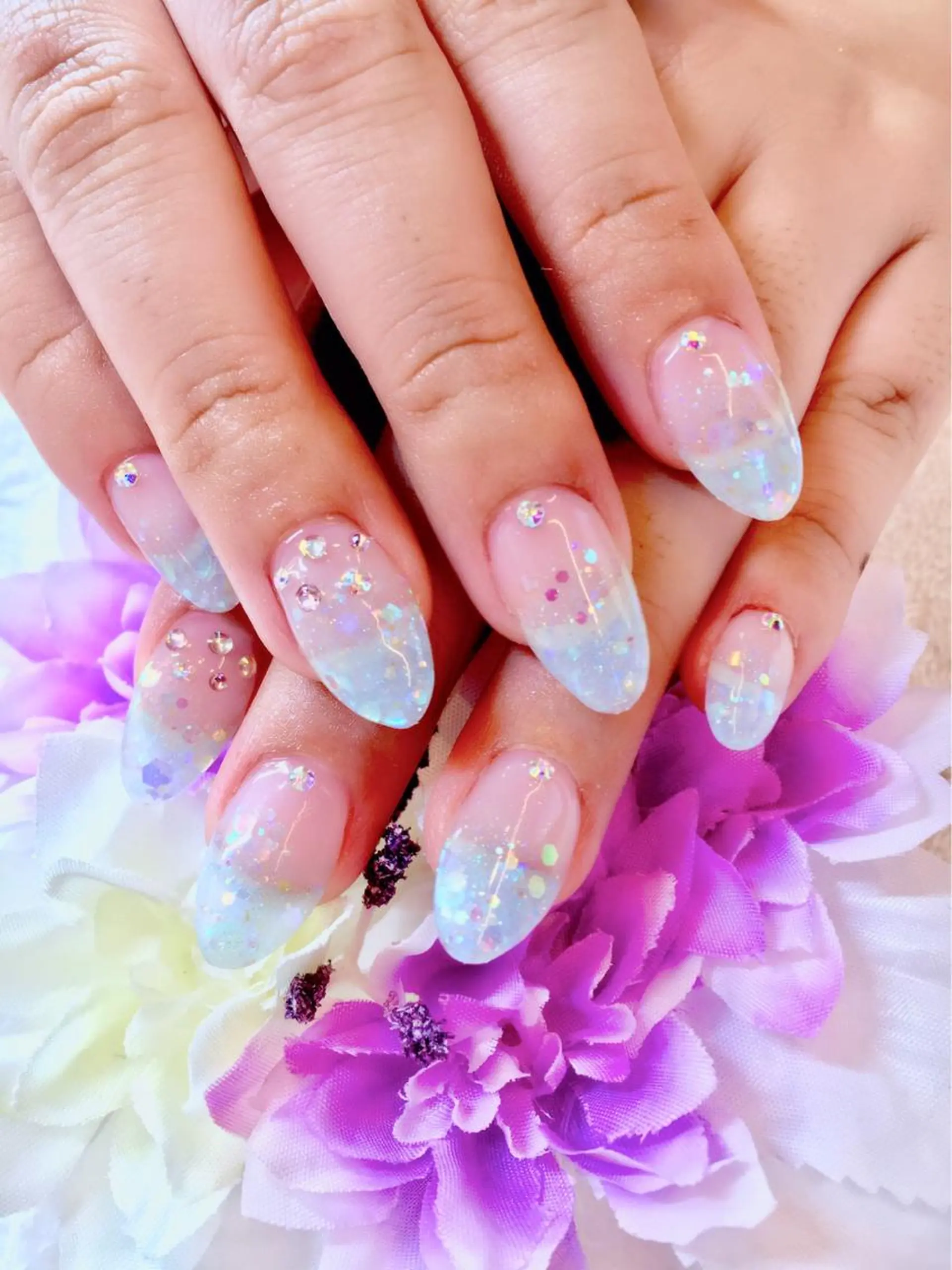 ネイル 成人式 フットネイル ジェルネイル ミラーネイル パラジェル clover nailのネイルデザイン