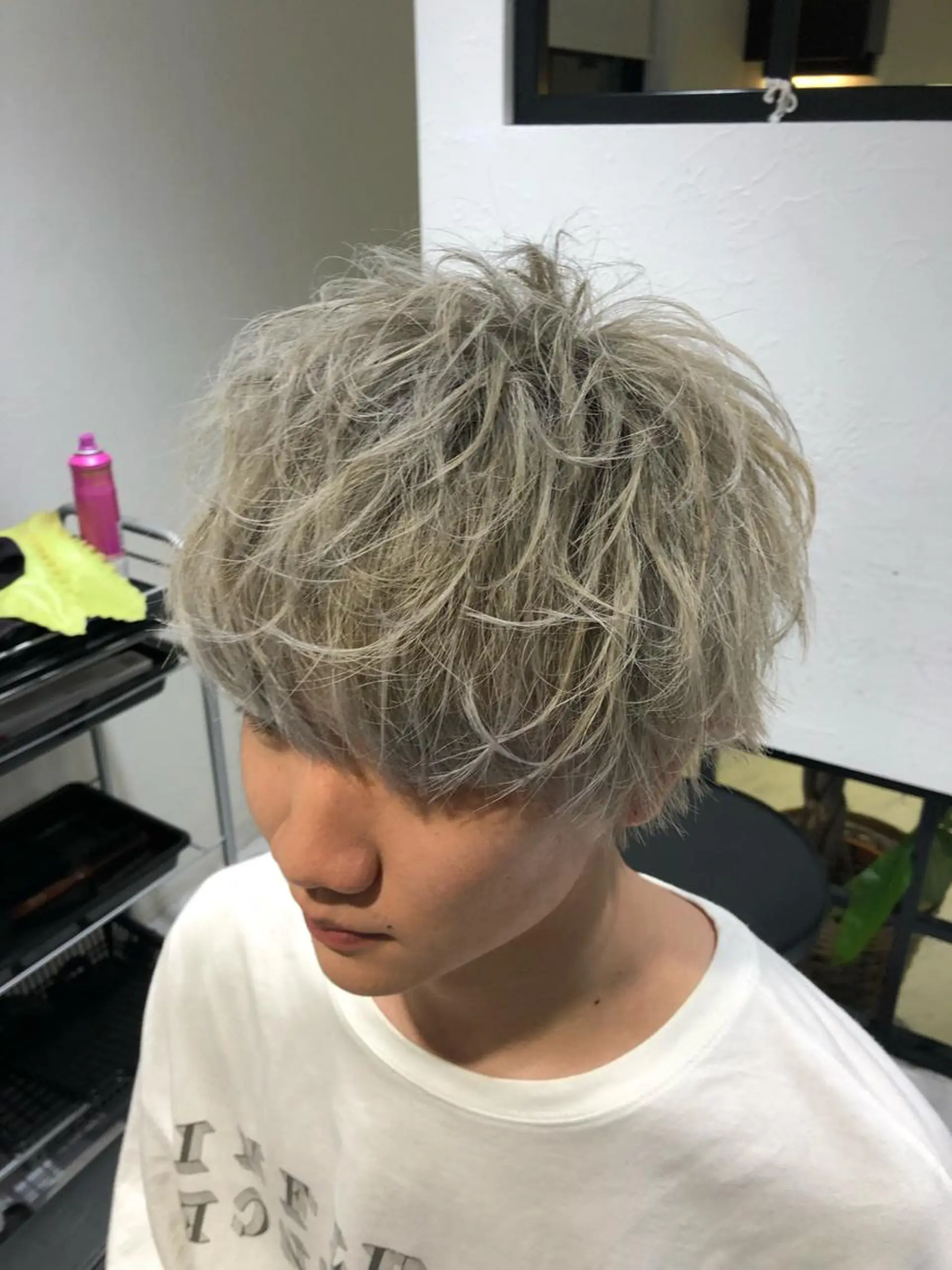 ショート カラー メンズ メンズパーマ 赤み消し🌿 透明感カラー🫧のヘアスタイル