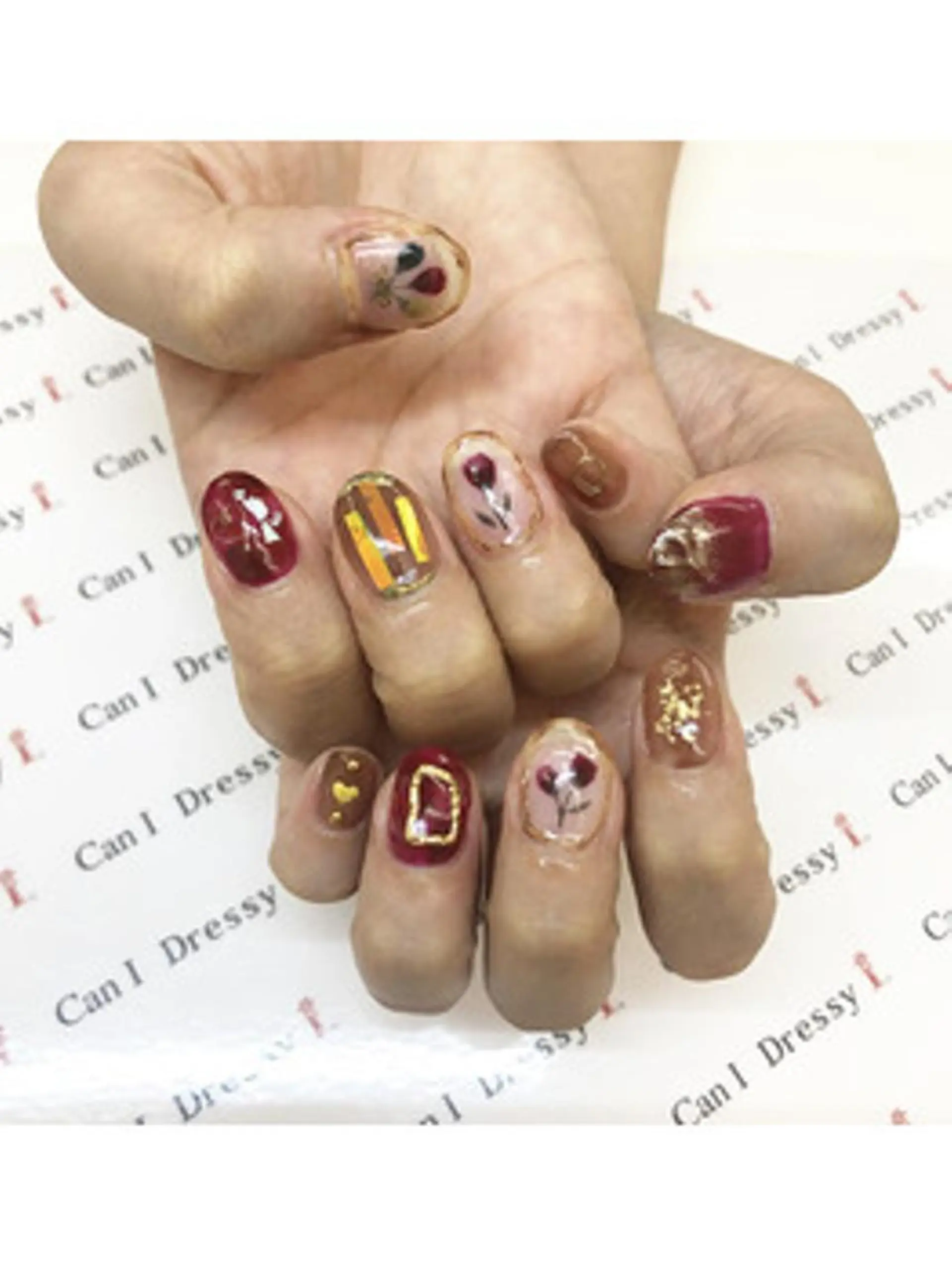 ネイル べっ甲ネイル ボルドー ブラウン フラワーネイル Pine Color パインカラーのマツエク・マツパデザイン