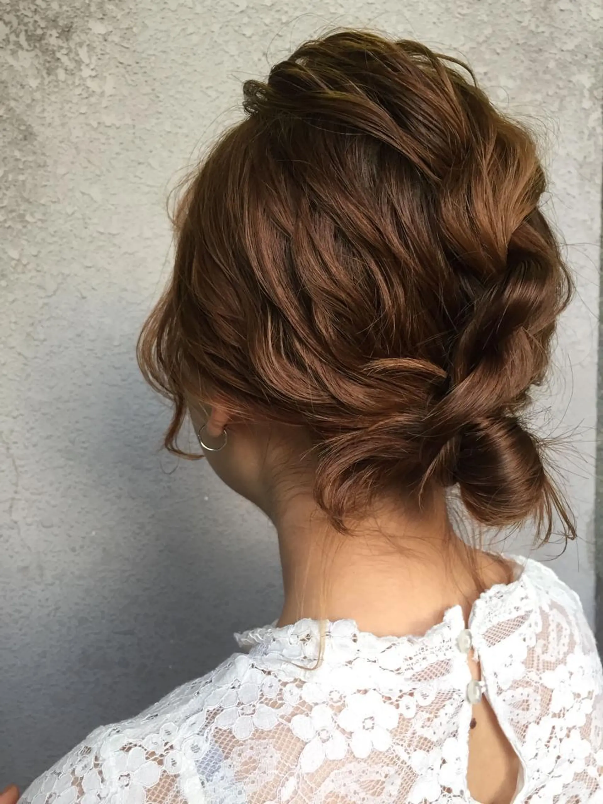 ミディアム カラー ヘアアレンジ お団子ヘア ナカジマ ボブ/レイヤーのヘアスタイル