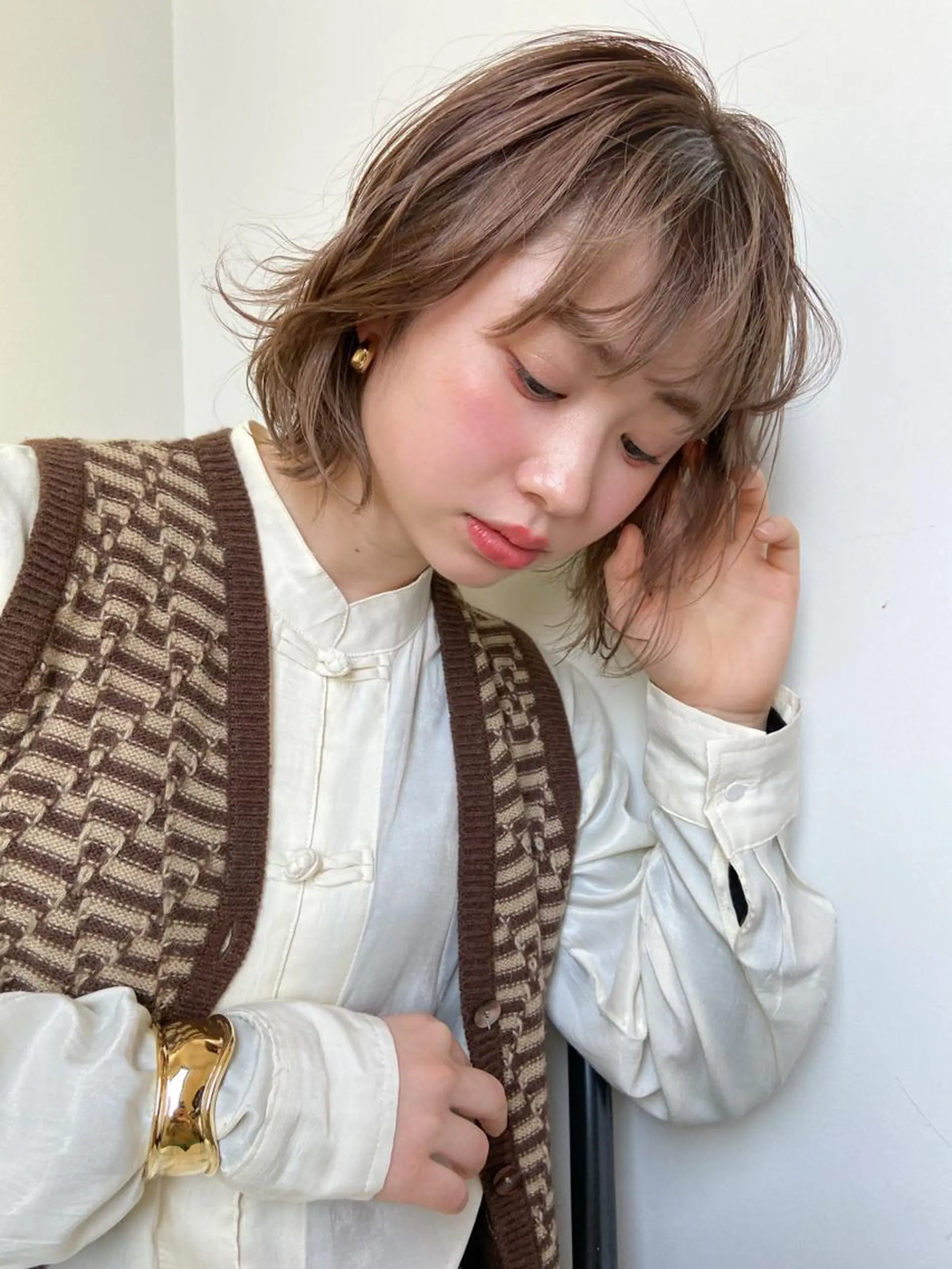 ミディアム カラー カット ヘアカラー トリートメント 岡本康平/ボブ/ブリ ーチ/似合わせカットのヘアスタイル