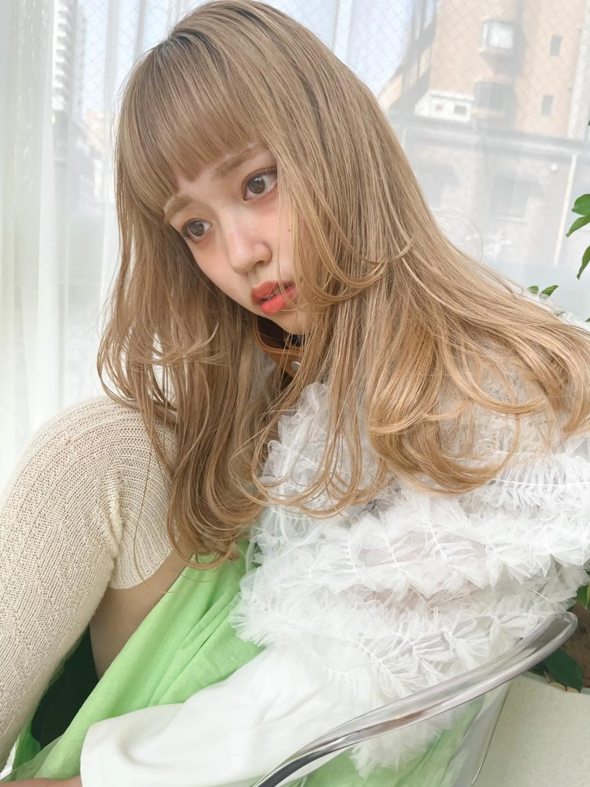 ロング カラー パーマ ヘアアレンジ メンズ カット ヘアカラー ハイトーン/顔まわり Nina💒のヘアスタイル