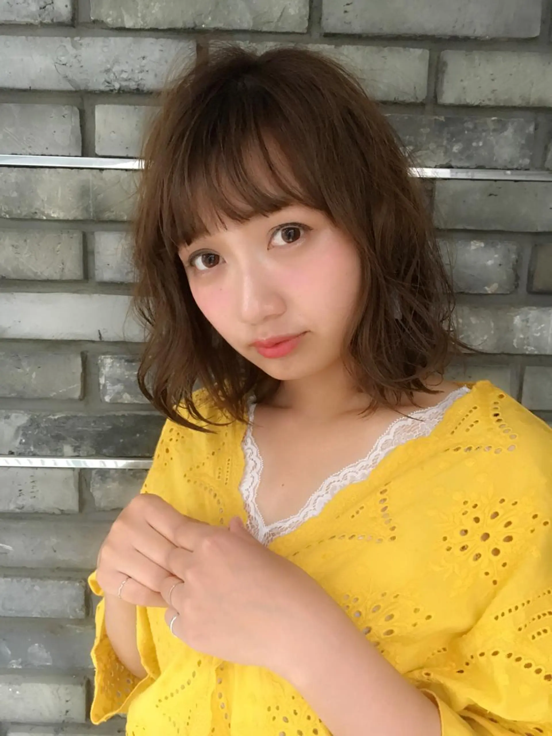 ミディアム カラー パーマ 榎園 由美のヘアスタイル