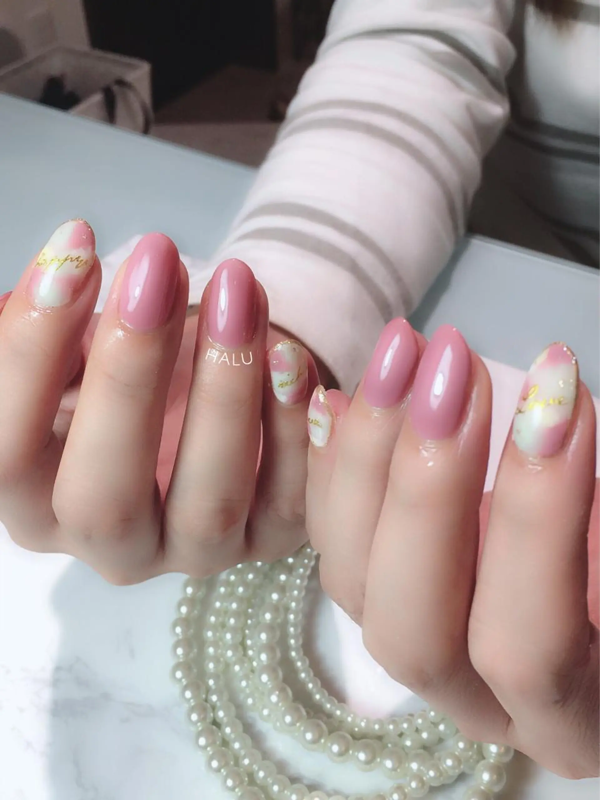 ネイル ゴールド オフィスネイル ストーンネイル HALU ハルのネイルデザイン