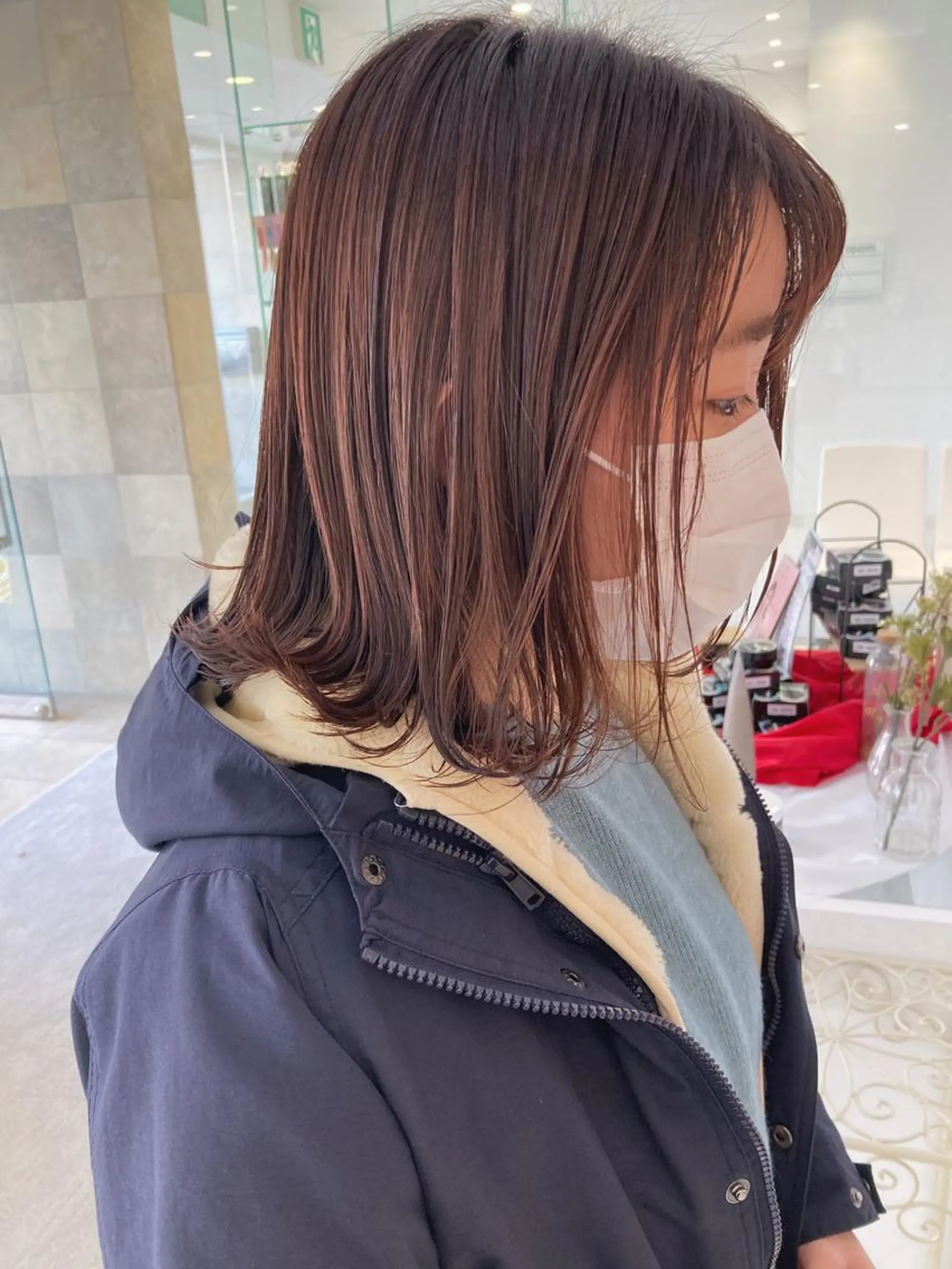 ミディアム カラー ベージュカラー ハイライトカラー ハイトーンカラー ピンクカラー ピンクベージュ 田中 あかねのヘアスタイル