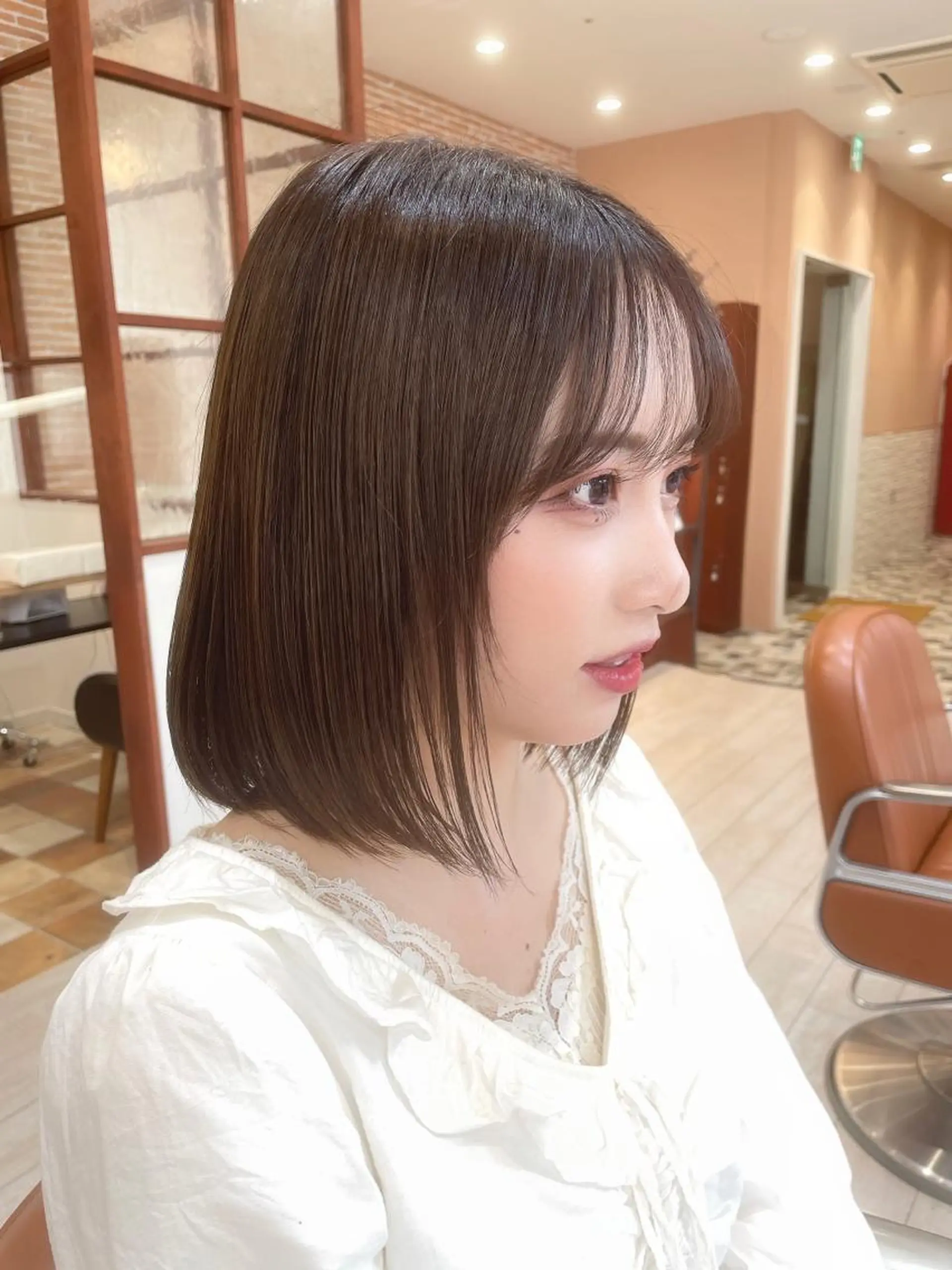 ミディアム カラー ヘアカラー トリートメント 💎小顔前髪&髪質 改善カラー💎片桐のヘアスタイル