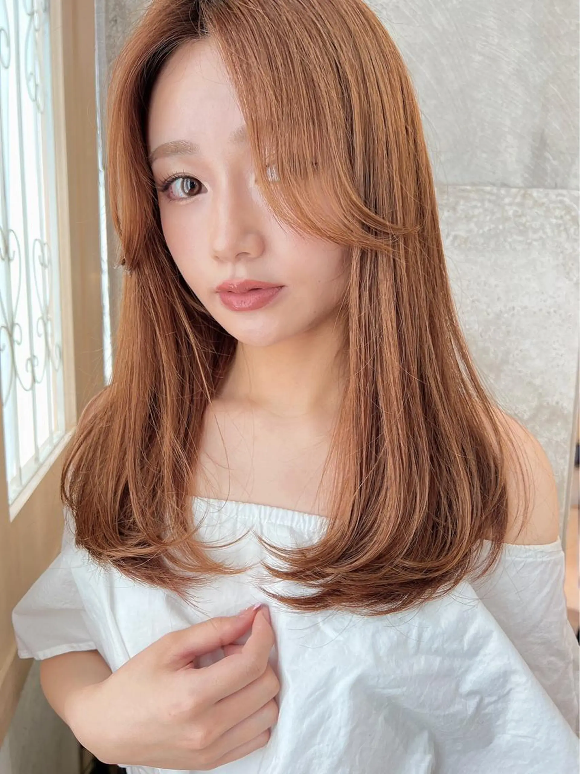 セミロング カラー パーマ レイヤーカット/ 顔周り 五島巨幹のヘアスタイル