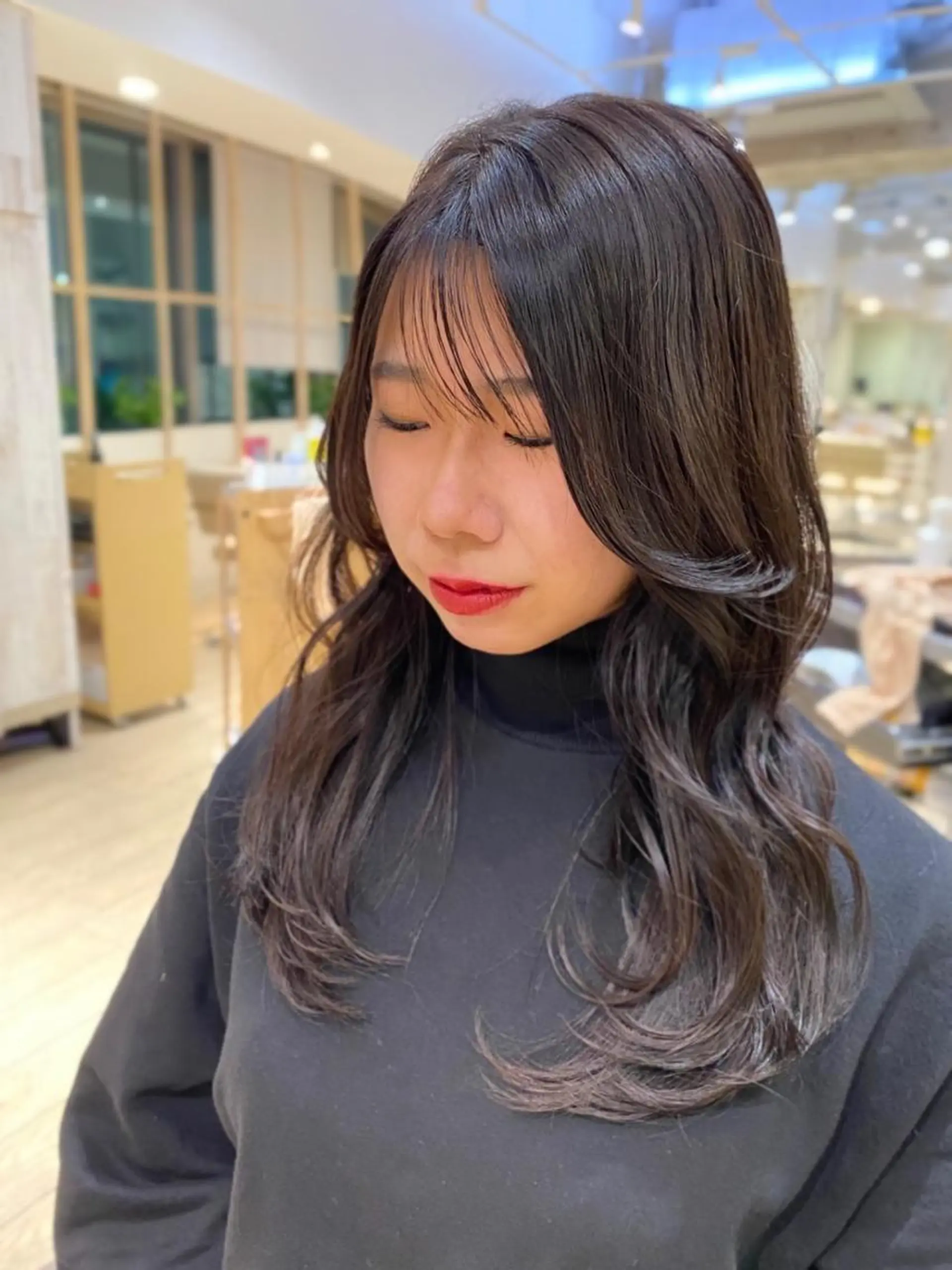 セミロング カラー くびれヘア 顔周りカット 顔周り/くびれヘア 韓国ヘア💕風間るなのヘアスタイル