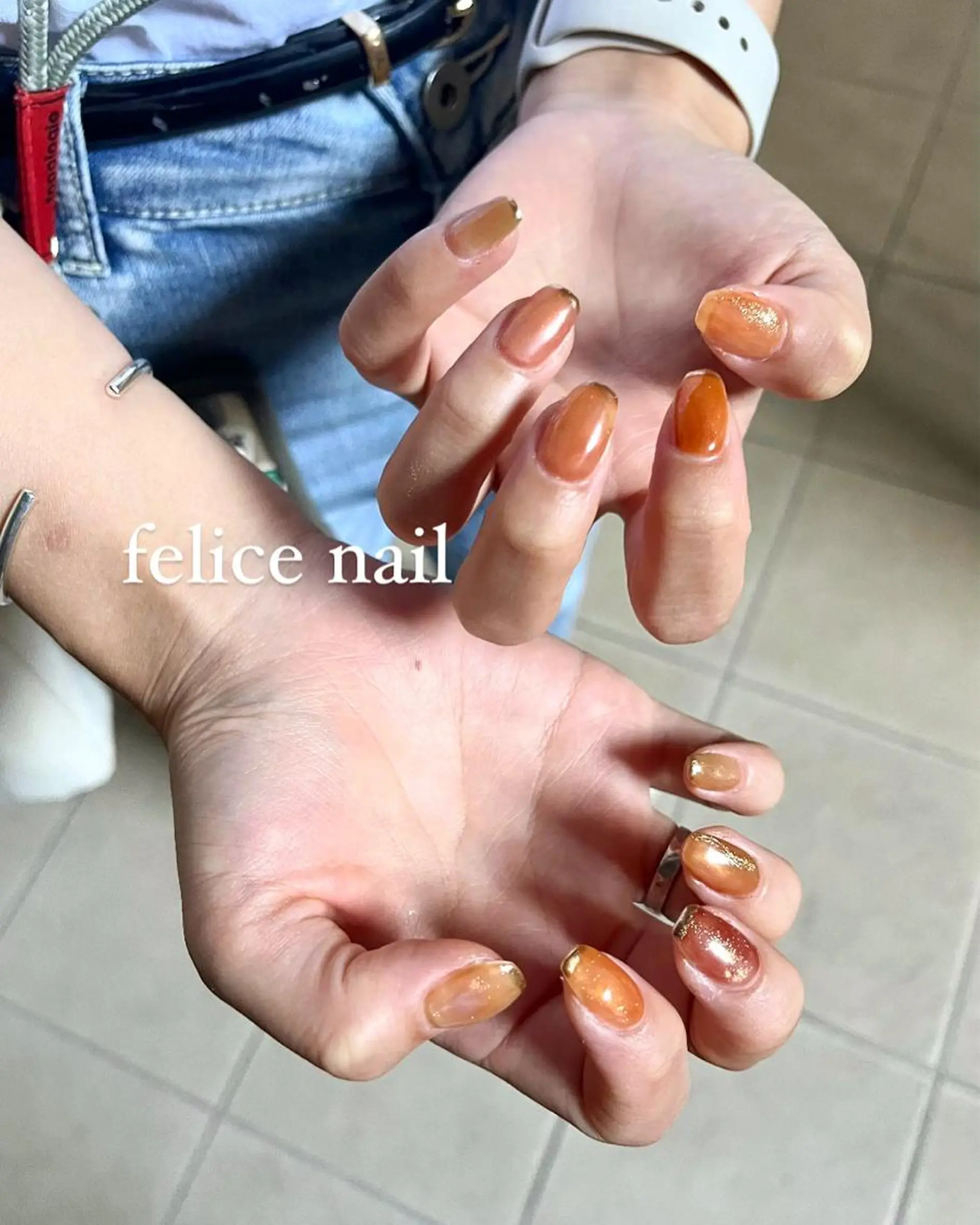 ネイル ブラウン ニュアンスネイル オレンジ felice nailのネイルデザイン