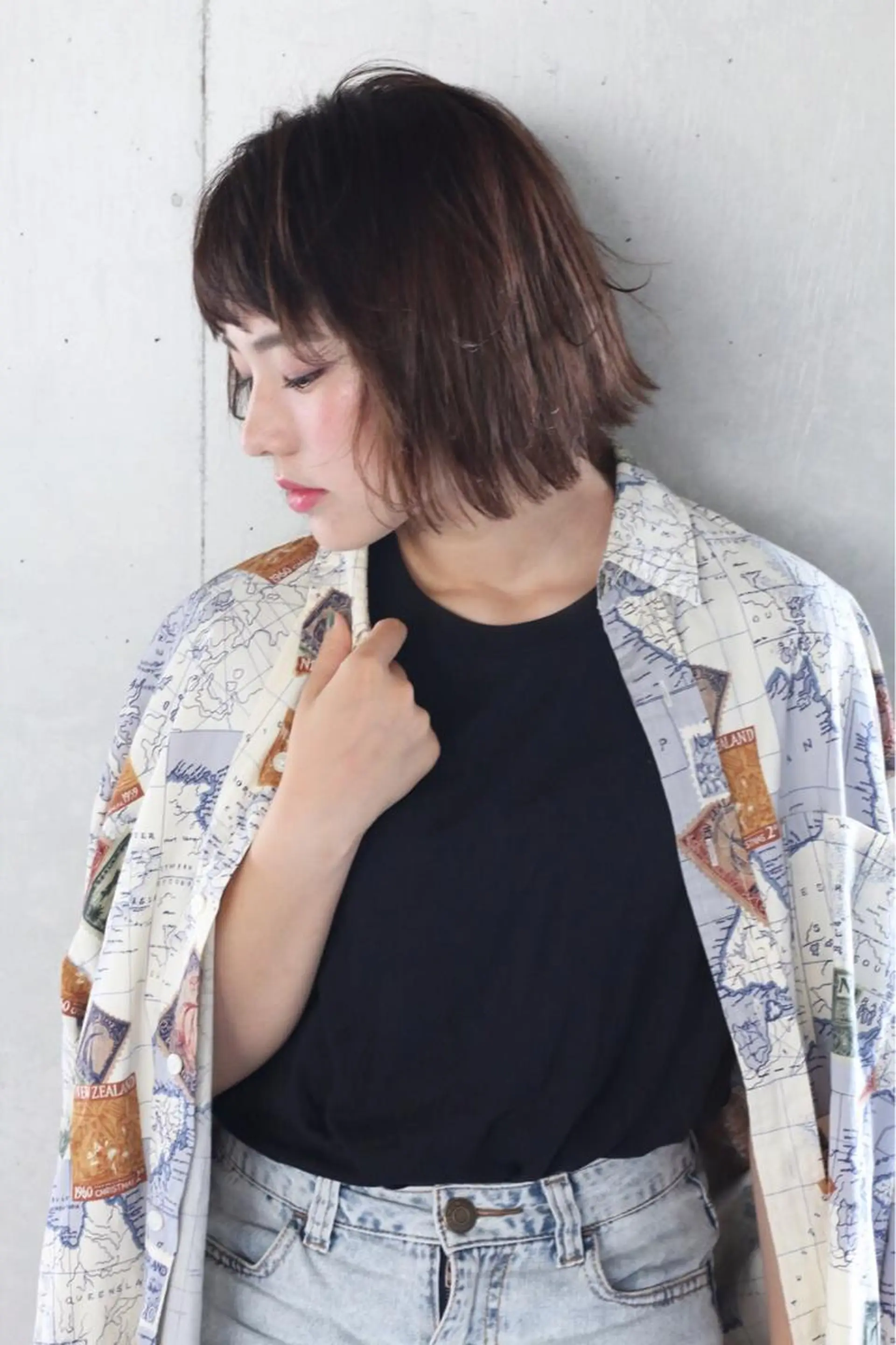 ミディアム 切りっぱなしボブ ボブ 外ハネヘア ショート/ボブ/ 白髪染め/メンズ葛西のヘアスタイル