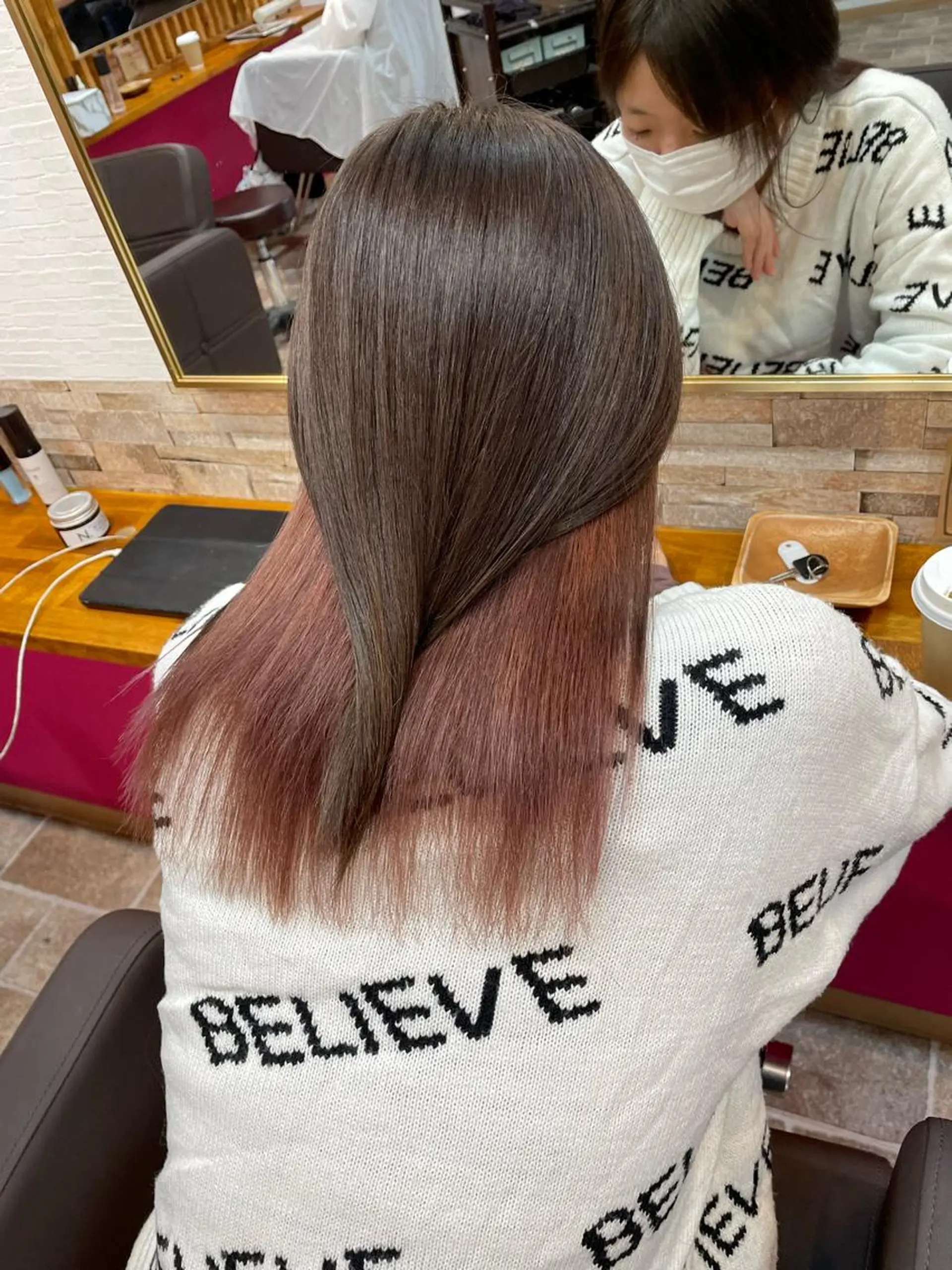 セミロング カラー グレージュ ピンクカラー カット ヘアカラー トリートメント YUI/ ブリーチカラー🌷のヘアスタイル