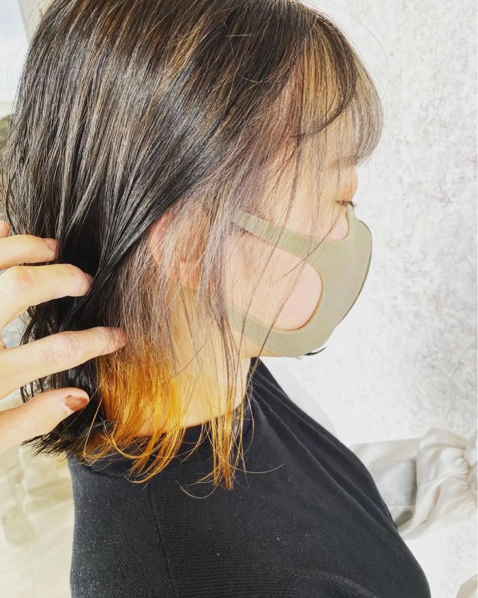 ミディアム カラー ミストバング ベージュカラー インナーカラー オレンジ ヘアカラー Kobayashi ハイライト/ショートのヘアスタイル