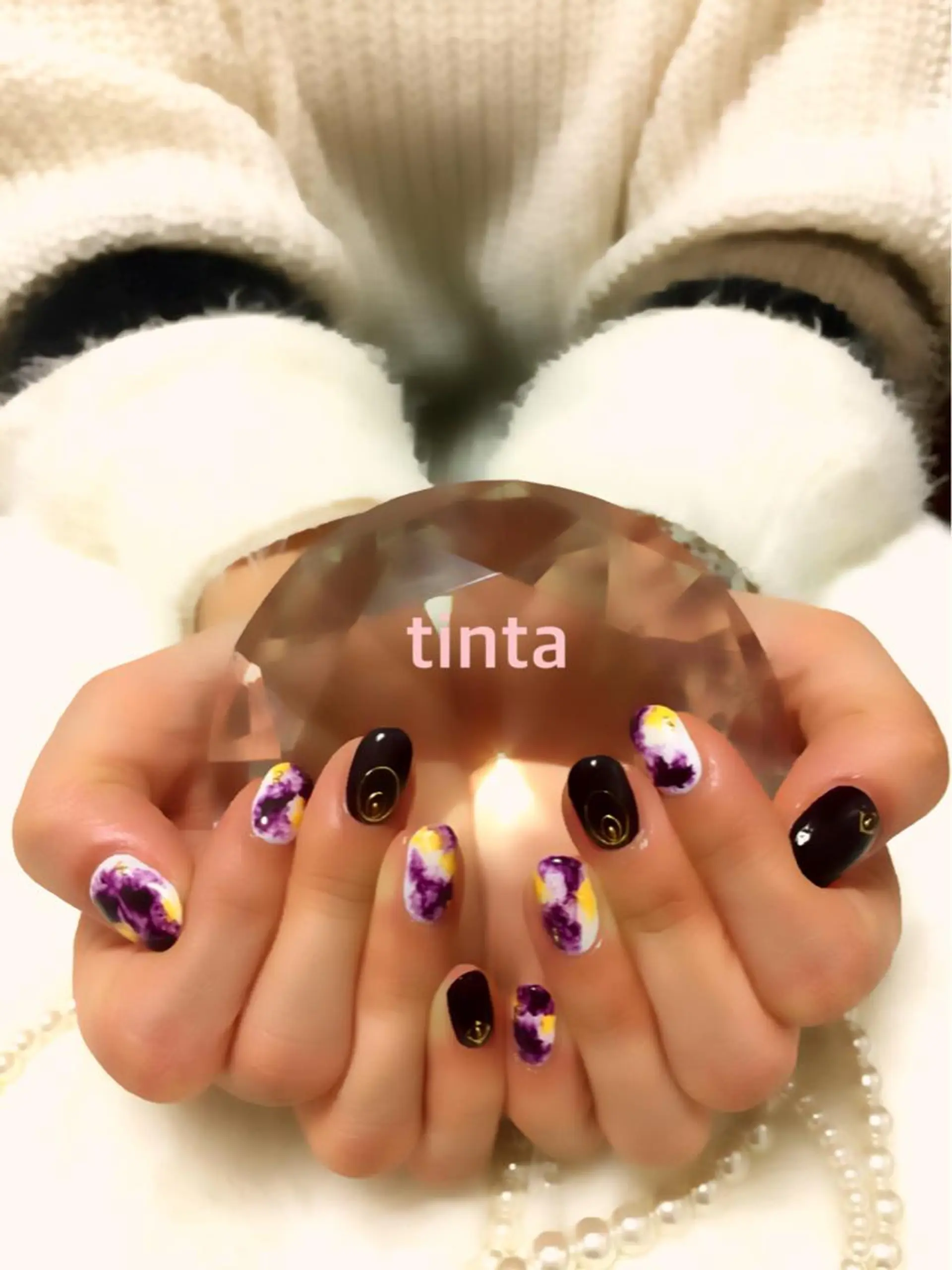 ネイル パープル 黄色 馬場 典子のネイルデザイン