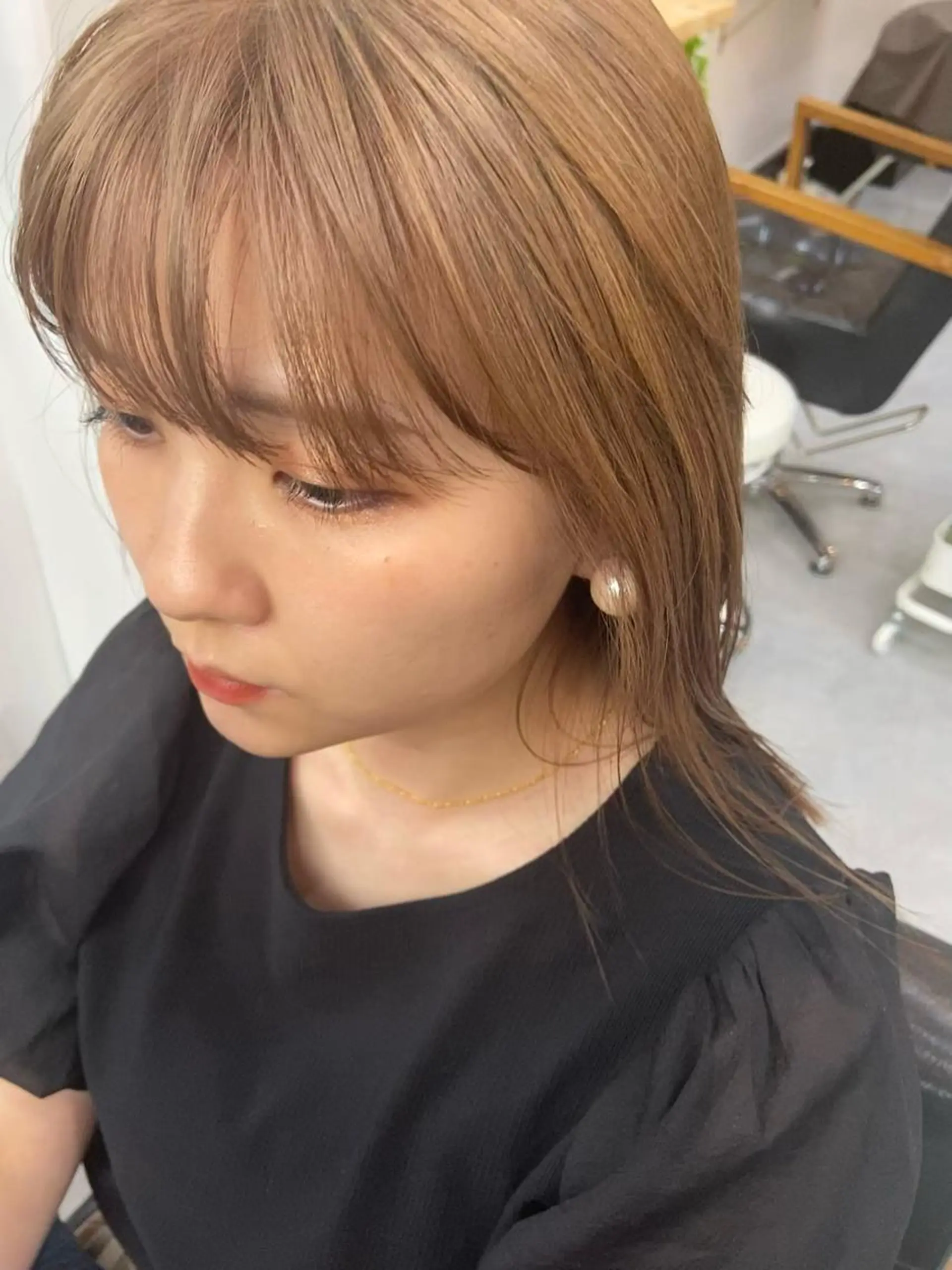 ミディアム カラー ヘアアレンジ カット ヘアカラー トリートメント 田中 あやなのヘアスタイル