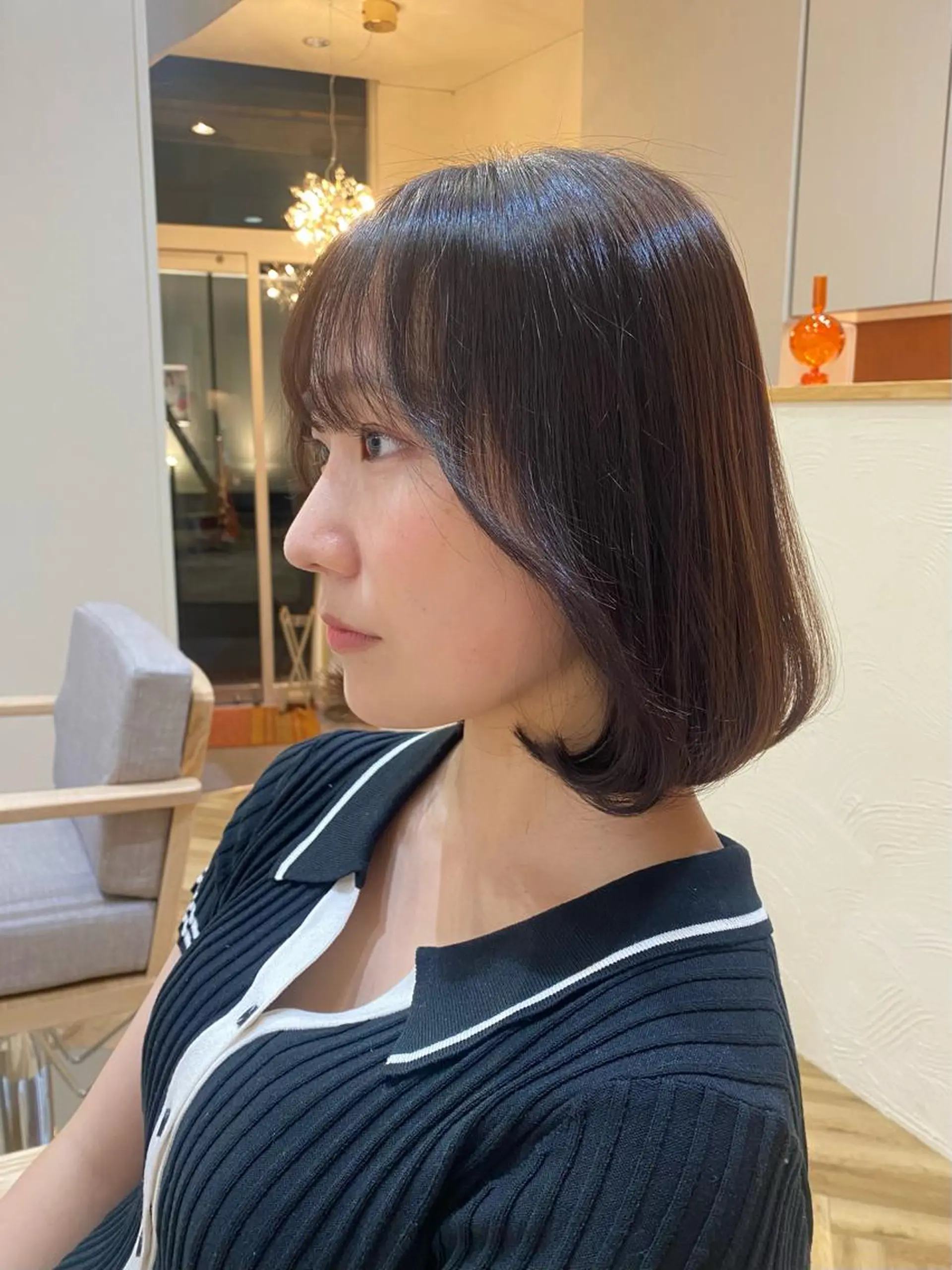 ミディアム ボブ くびれヘア 顔周りカット 韓国風ヘア 中尾 未来/艶カラー /カットモデルのヘアスタイル