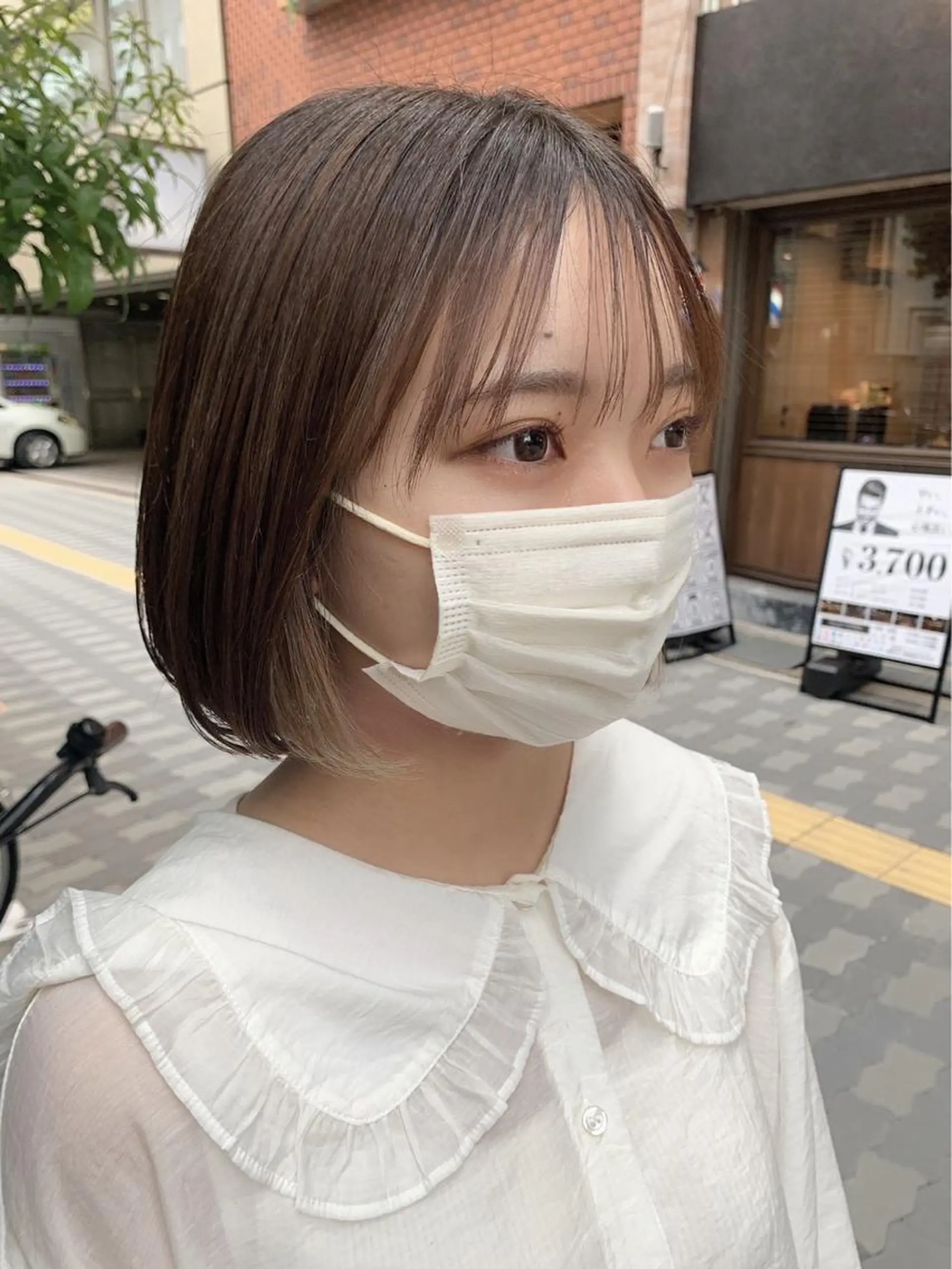 ミディアム ボブ シースルーバング 亀川蓮 Agu hairのヘアスタイル