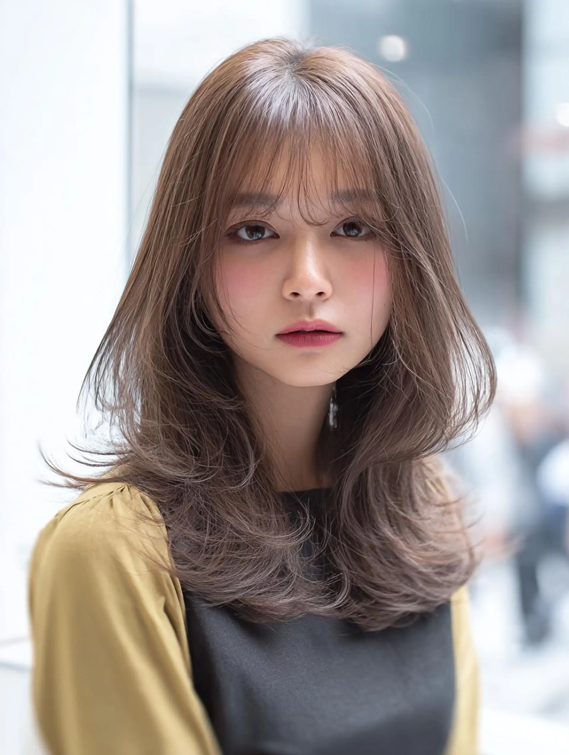 セミロング ハッシュカット 髪質改善 レイヤーカット 縮毛矯正 トリートメント 絶対可愛い暖色カラー 🌷うる艶🌷結奈✨のヘアスタイル