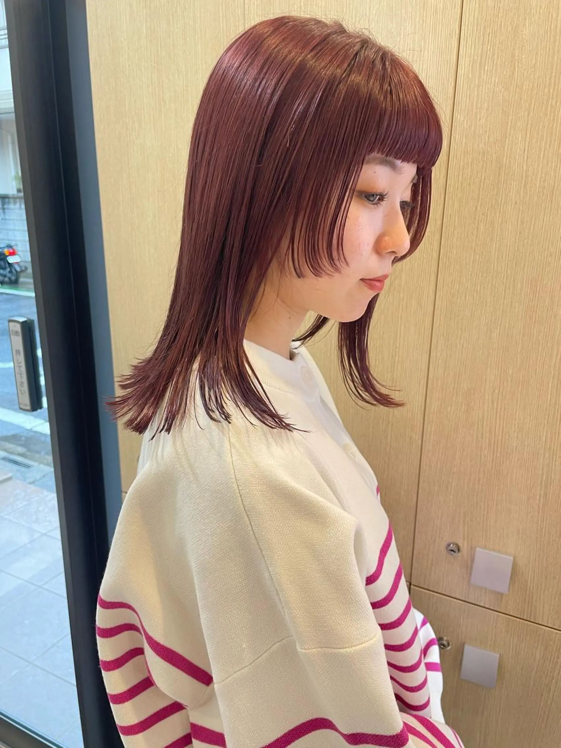 ミディアム ピンクブラウン 姫カット カット ヘアカラー 【ボブ/個室サロン】 癒し空間mimuraのヘアスタイル