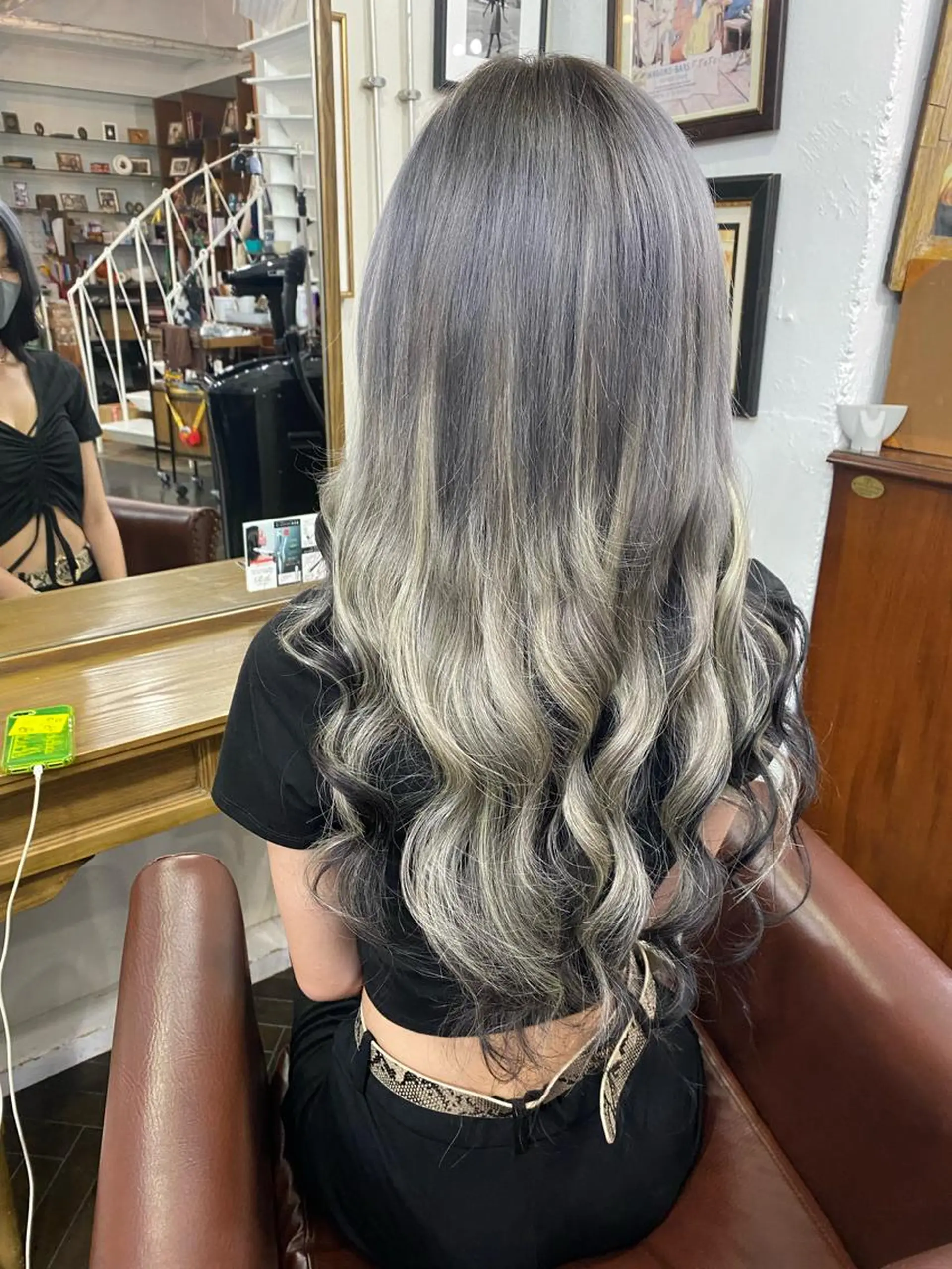 ロング カラー 黒髪 ハイトーンカラー シルバー モモカ/ハイトーン /バレイヤージュのヘアスタイル