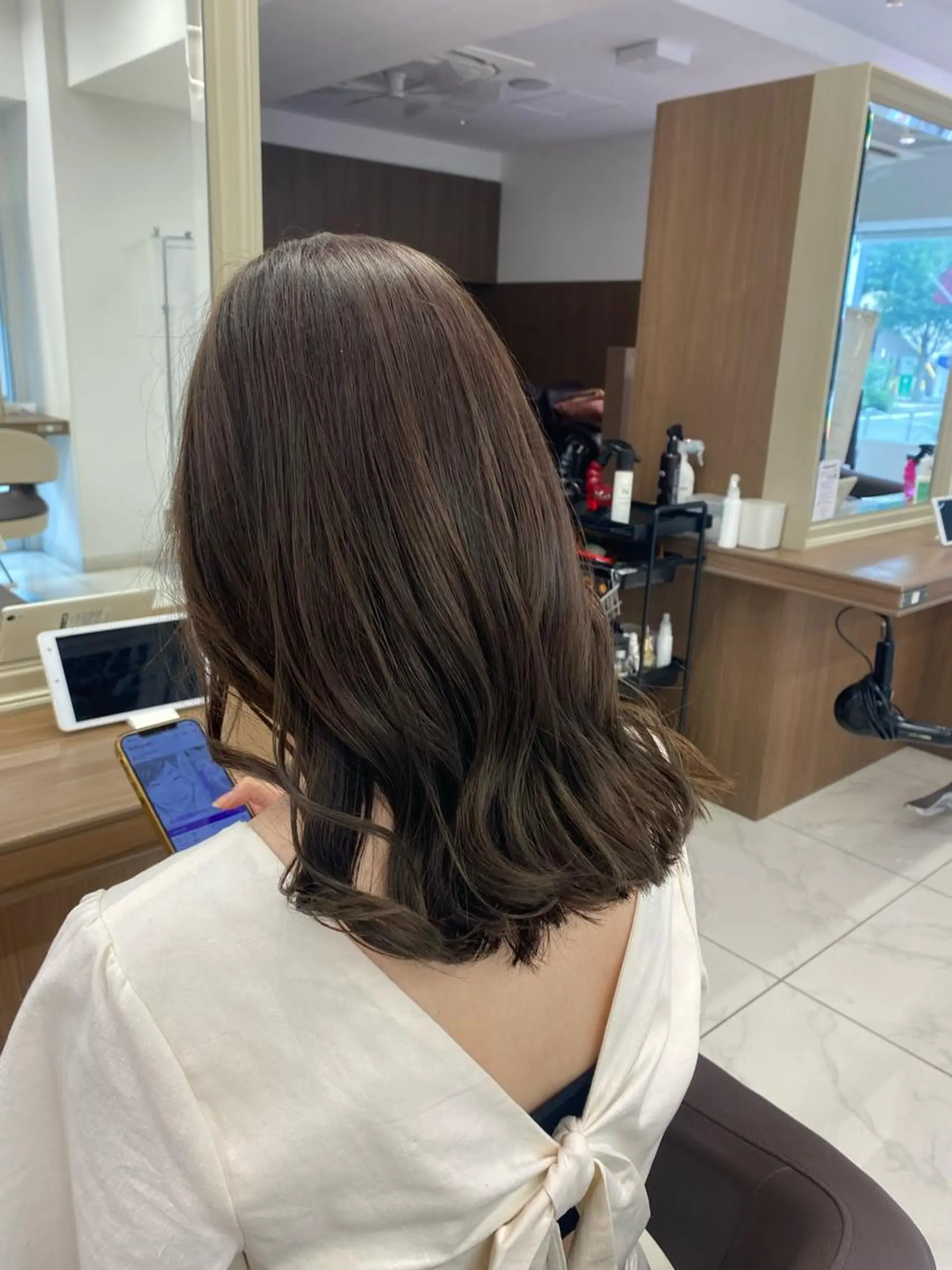 セミロング カラー ブラウンカラー オリーブブラウン 長妻莉央/縮毛矯正 髪質改善カラーのヘアスタイル